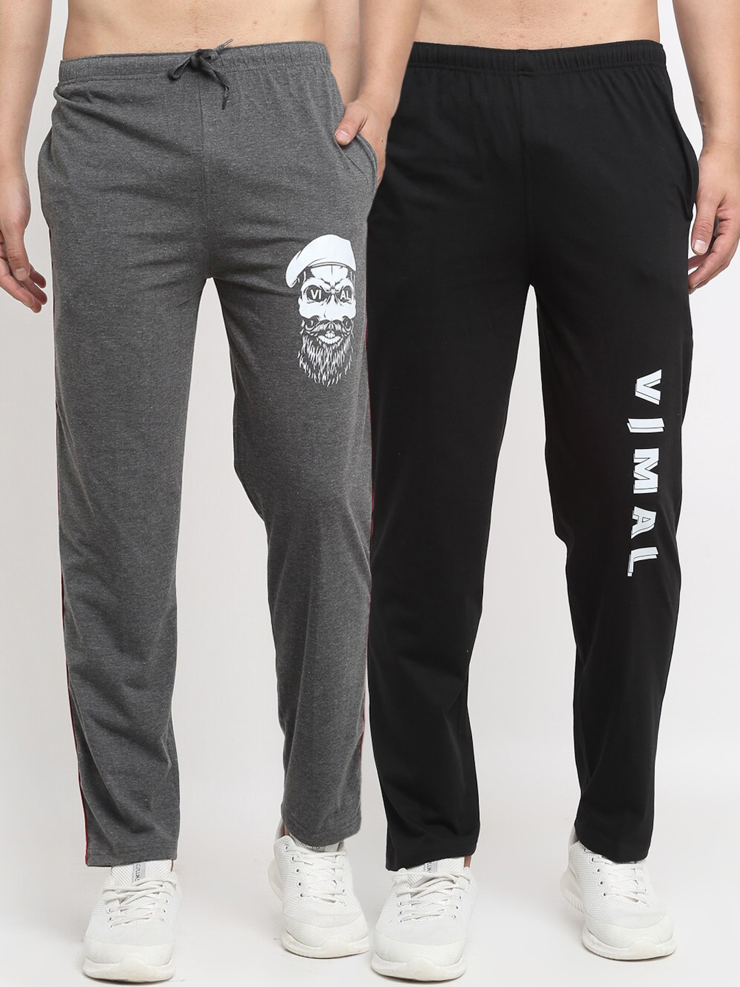 

VIMAL JONNEY Mens Grey & Black Pack of 2 Cotton Track Pants