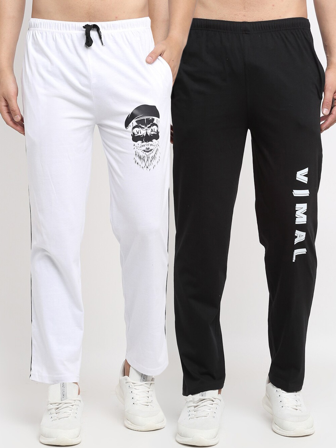 

VIMAL JONNEY Mens White & Black Pack of 2 Cotton Track Pants