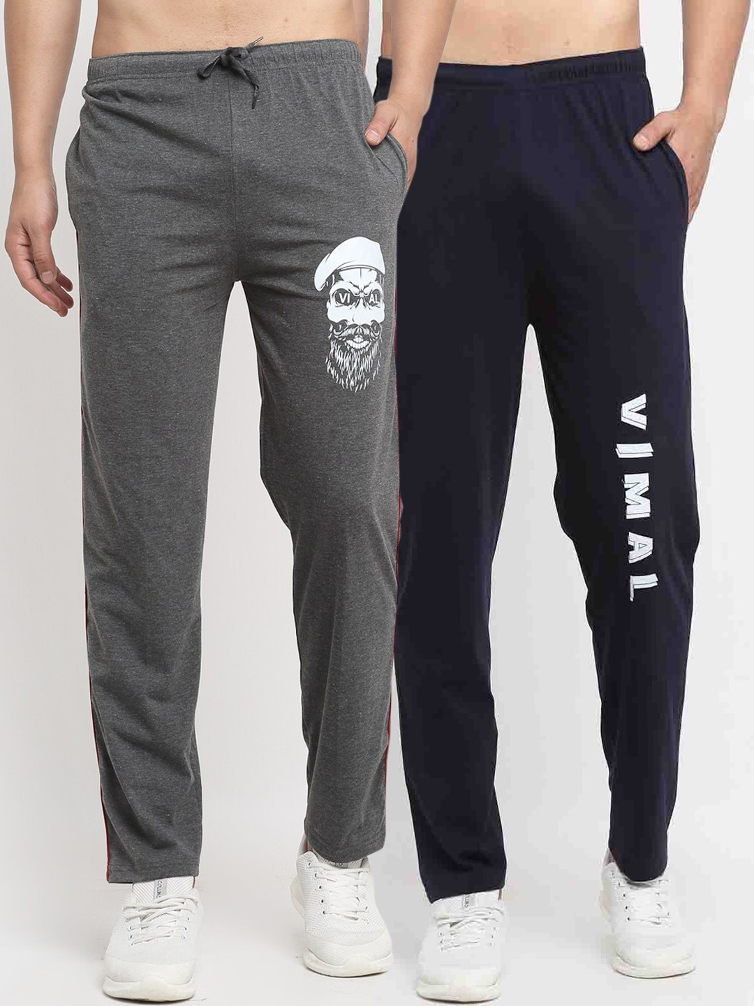 

VIMAL JONNEY Mens Grey & Navy Blue Pack of 2 Cotton Track Pants