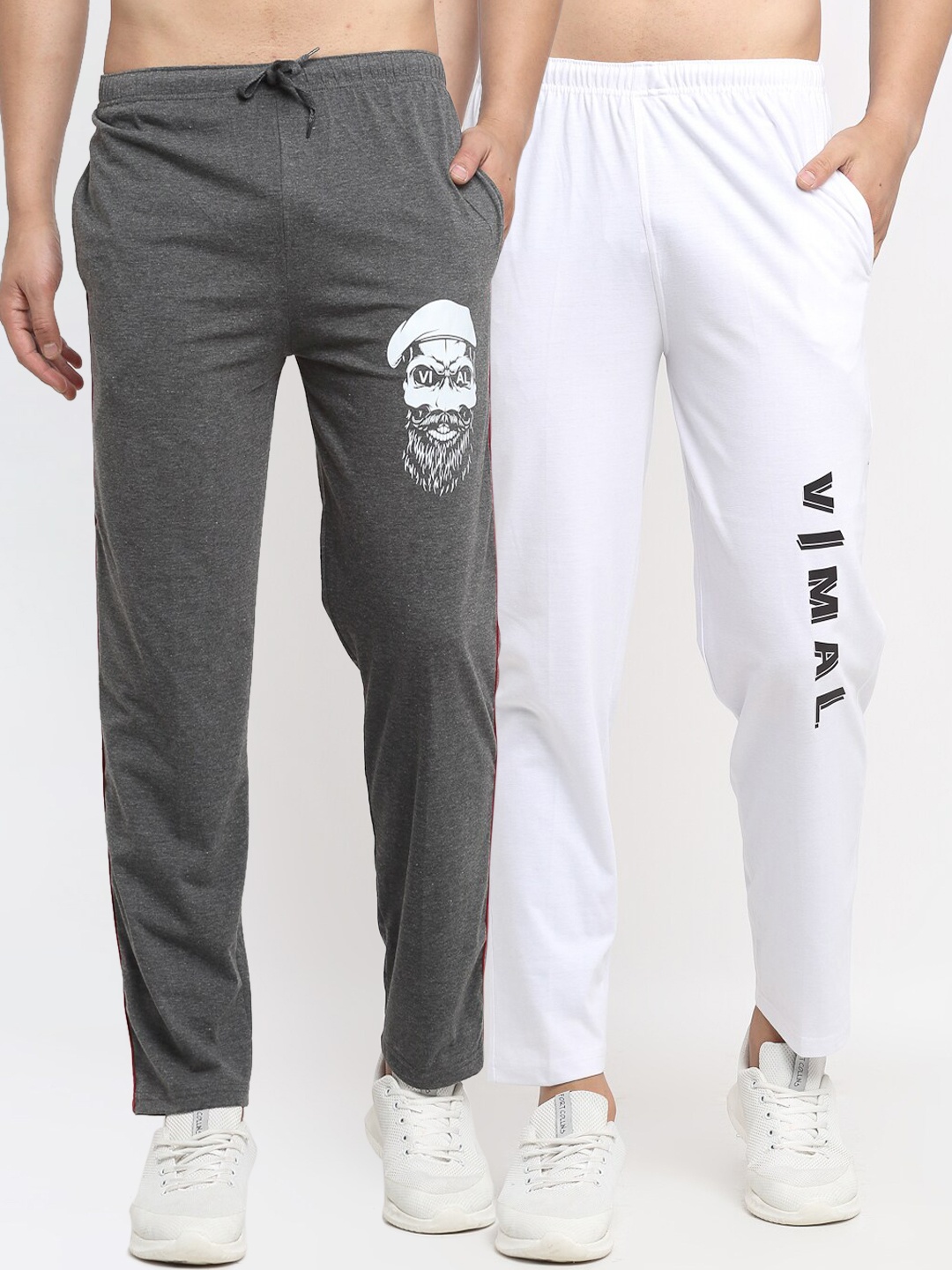 

VIMAL JONNEY Mens Grey & White Pack of 2 Cotton Track Pants