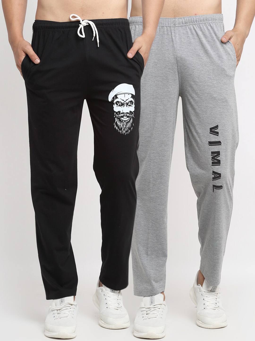 

VIMAL JONNEY Mens Black & Grey Pack of 2 Cotton Track Pants