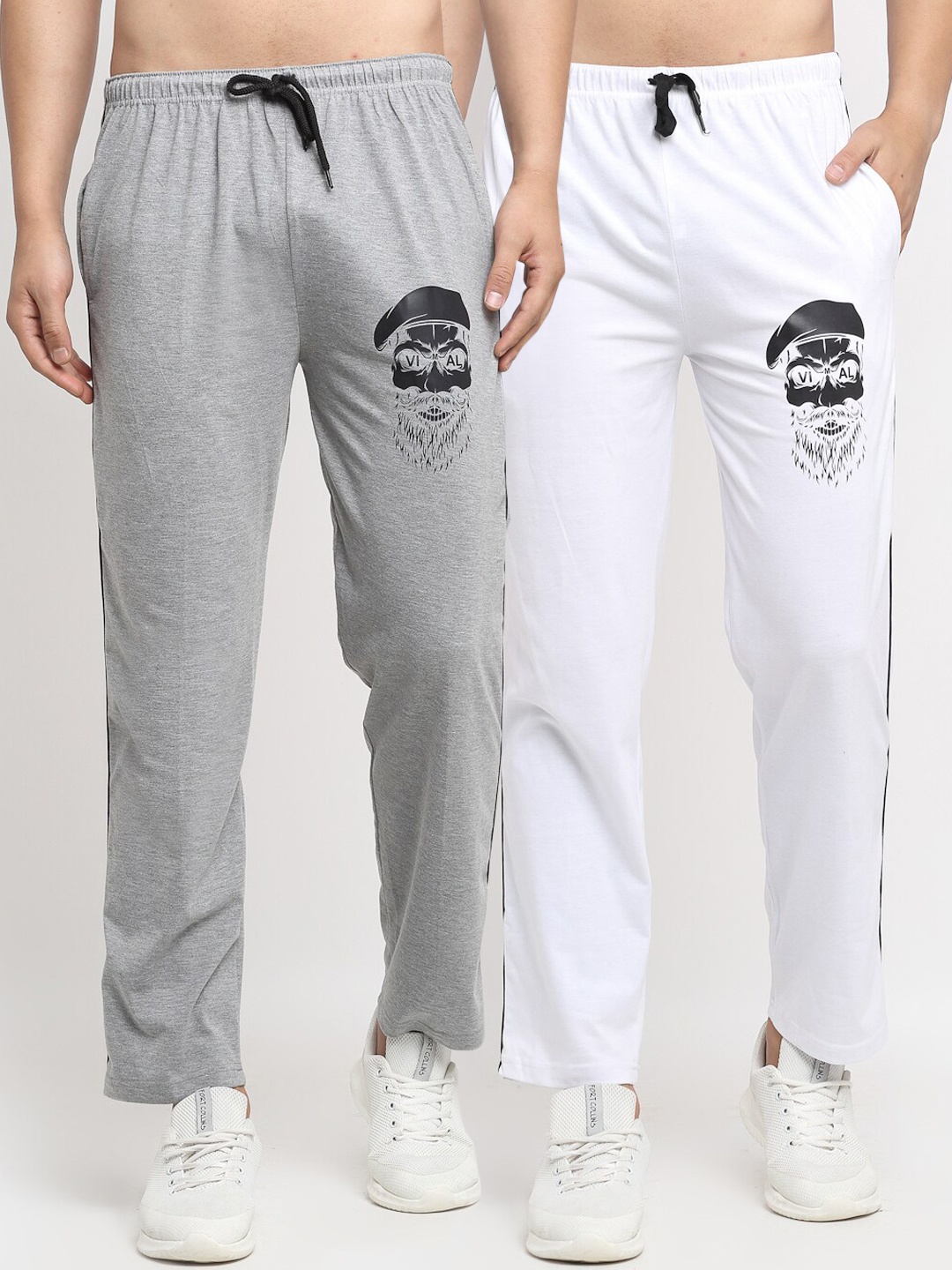 

VIMAL JONNEY Mens Grey & White Pack of 2 Cotton Track Pants
