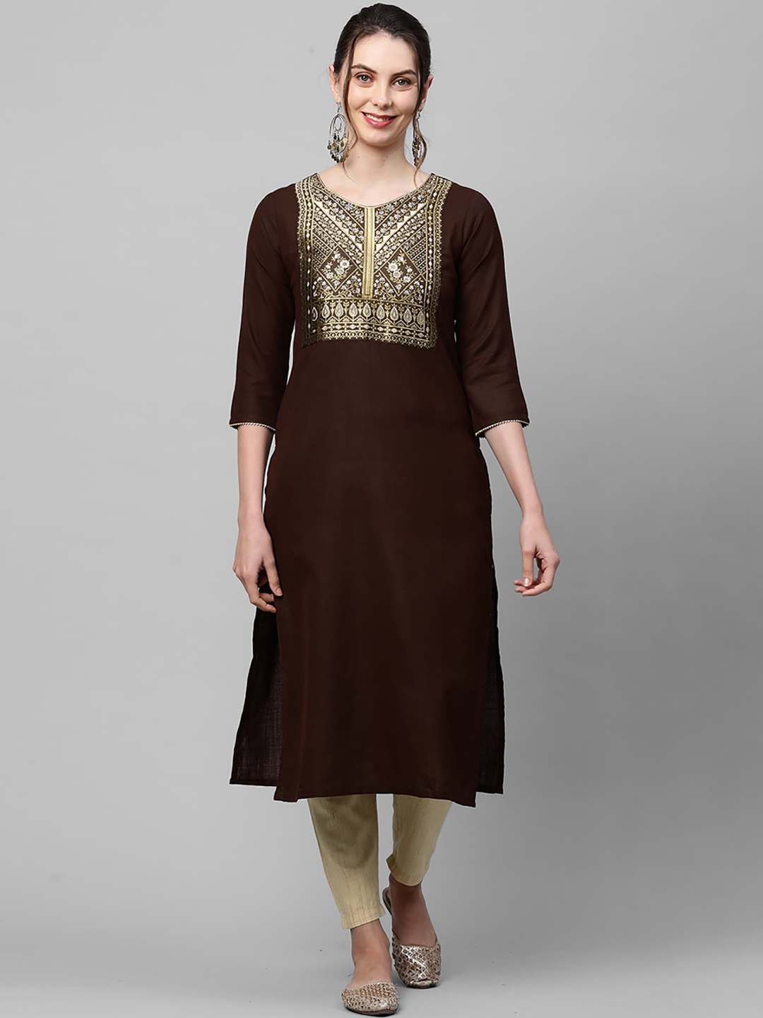

Indo Era Women Brown Ethnic Motifs Gotta Patti Kurta
