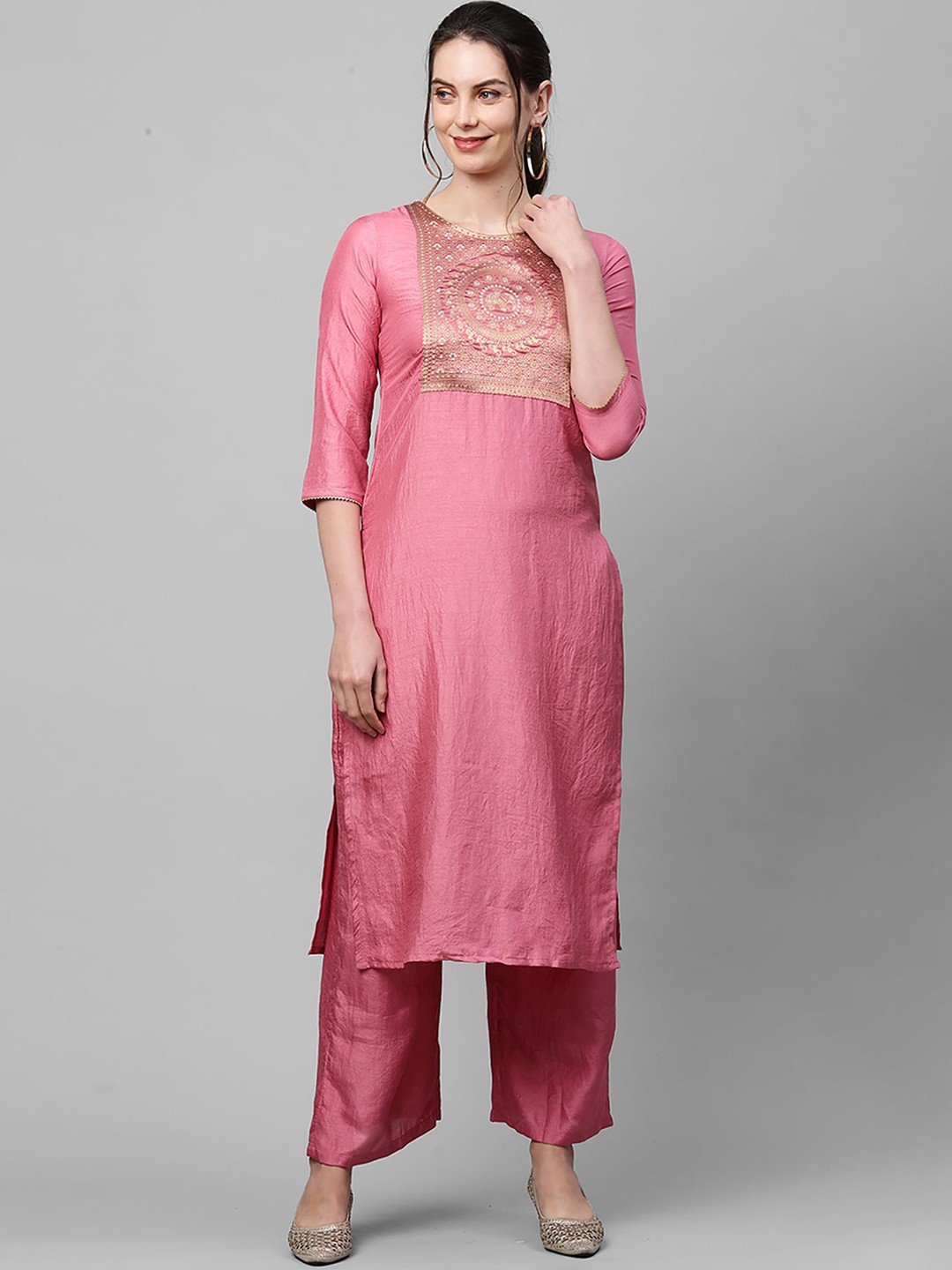 

Indo Era Women Pink Yoke Design Kurta