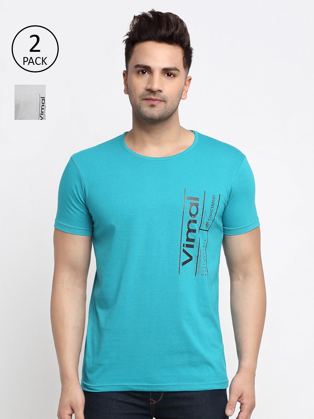 

VIMAL JONNEY Men Pack Of 2 T-shirts, Turquoise blue