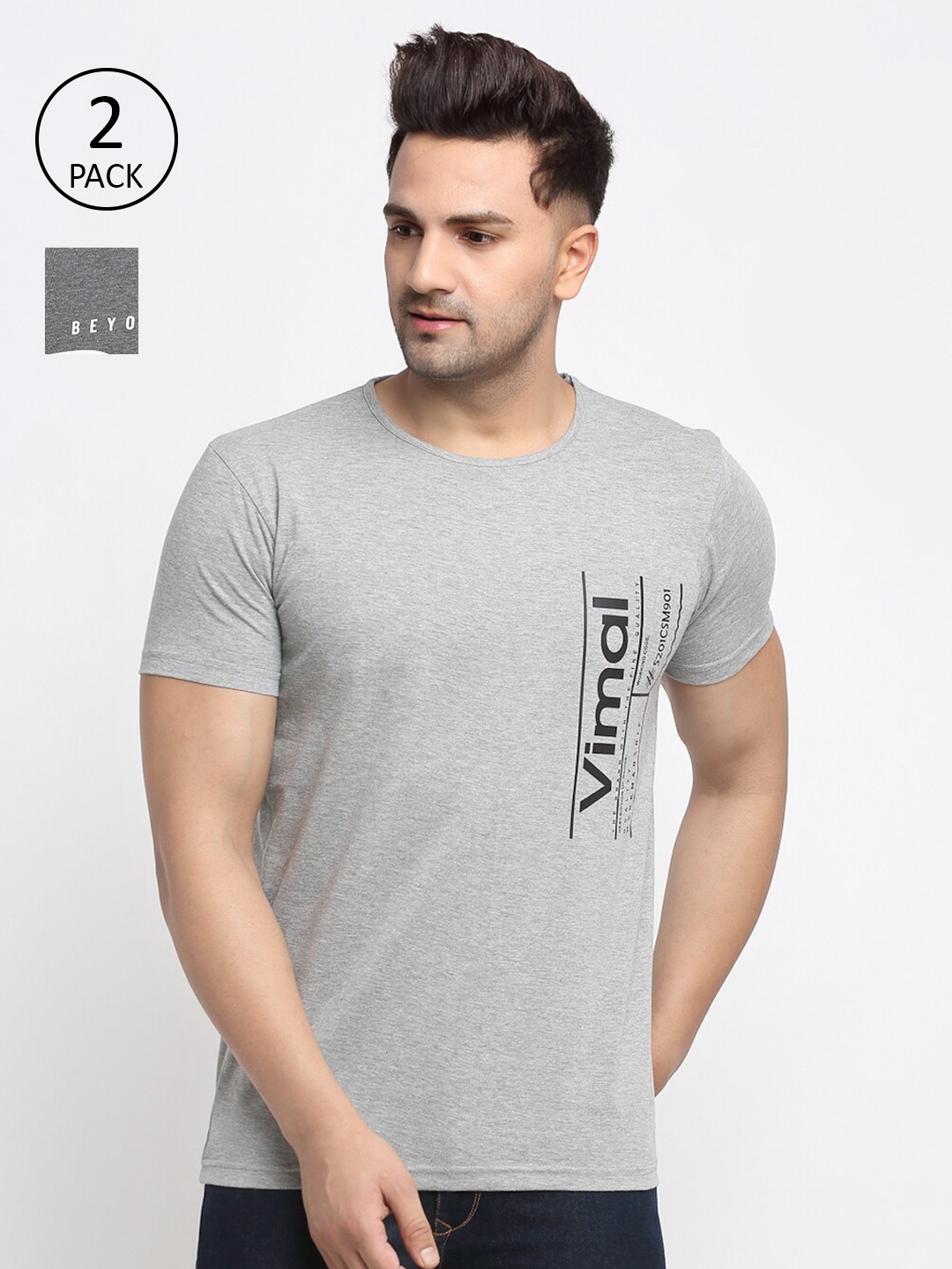 

VIMAL JONNEY Men Grey Pack Of 2 Printed T-shirts