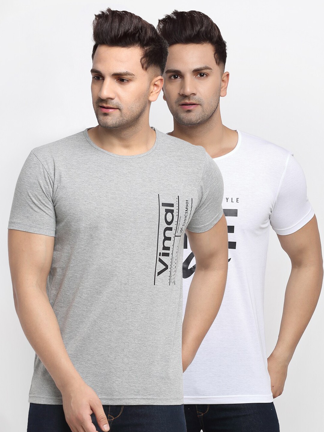 

VIMAL JONNEY Men Grey & White Typography 2 Slim Fit T-shirt