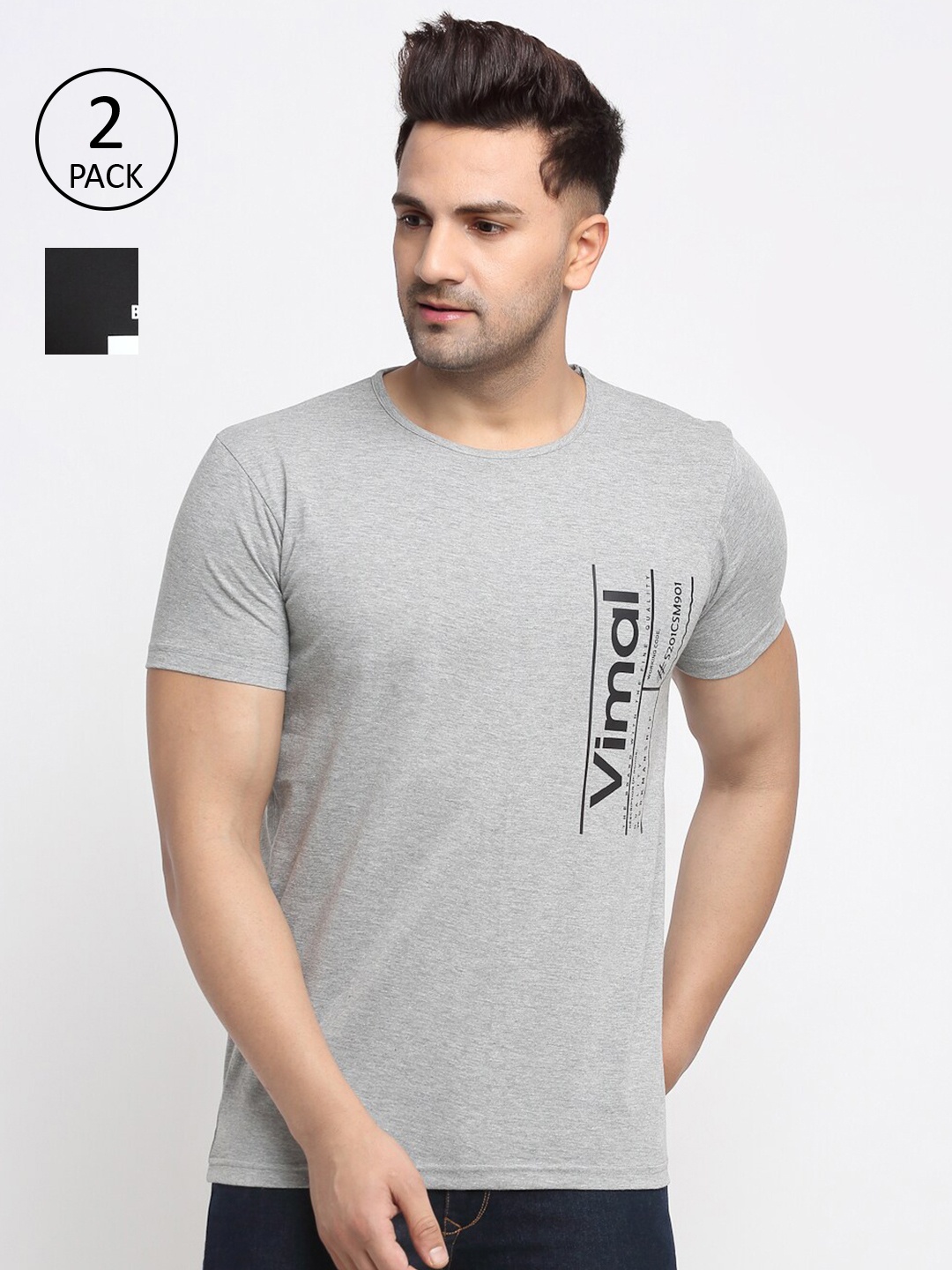 

VIMAL JONNEY Men Pack Of 2 T-shirts, Grey