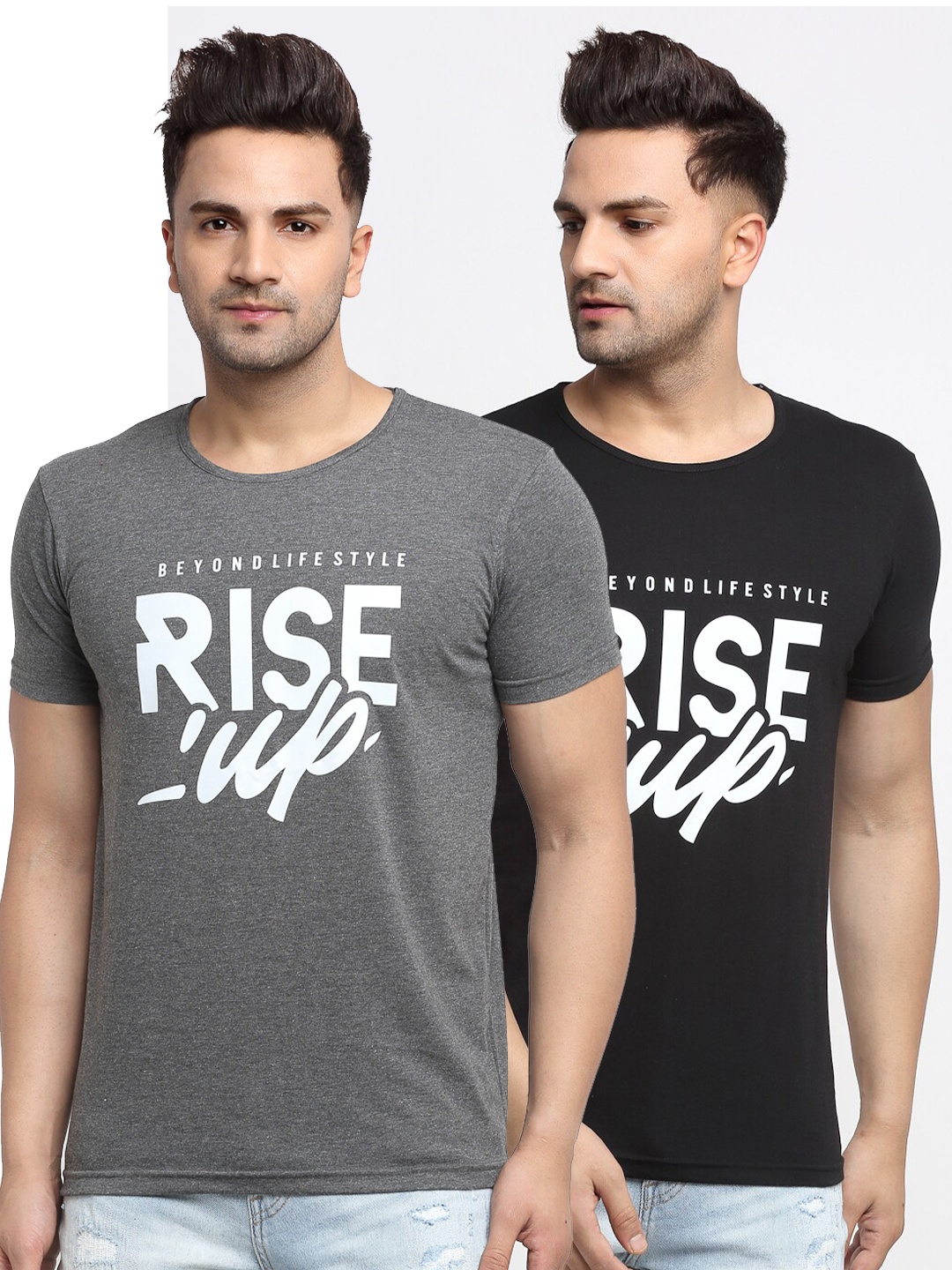 

VIMAL JONNEY Men Grey Typography Printed Applique T-shirt