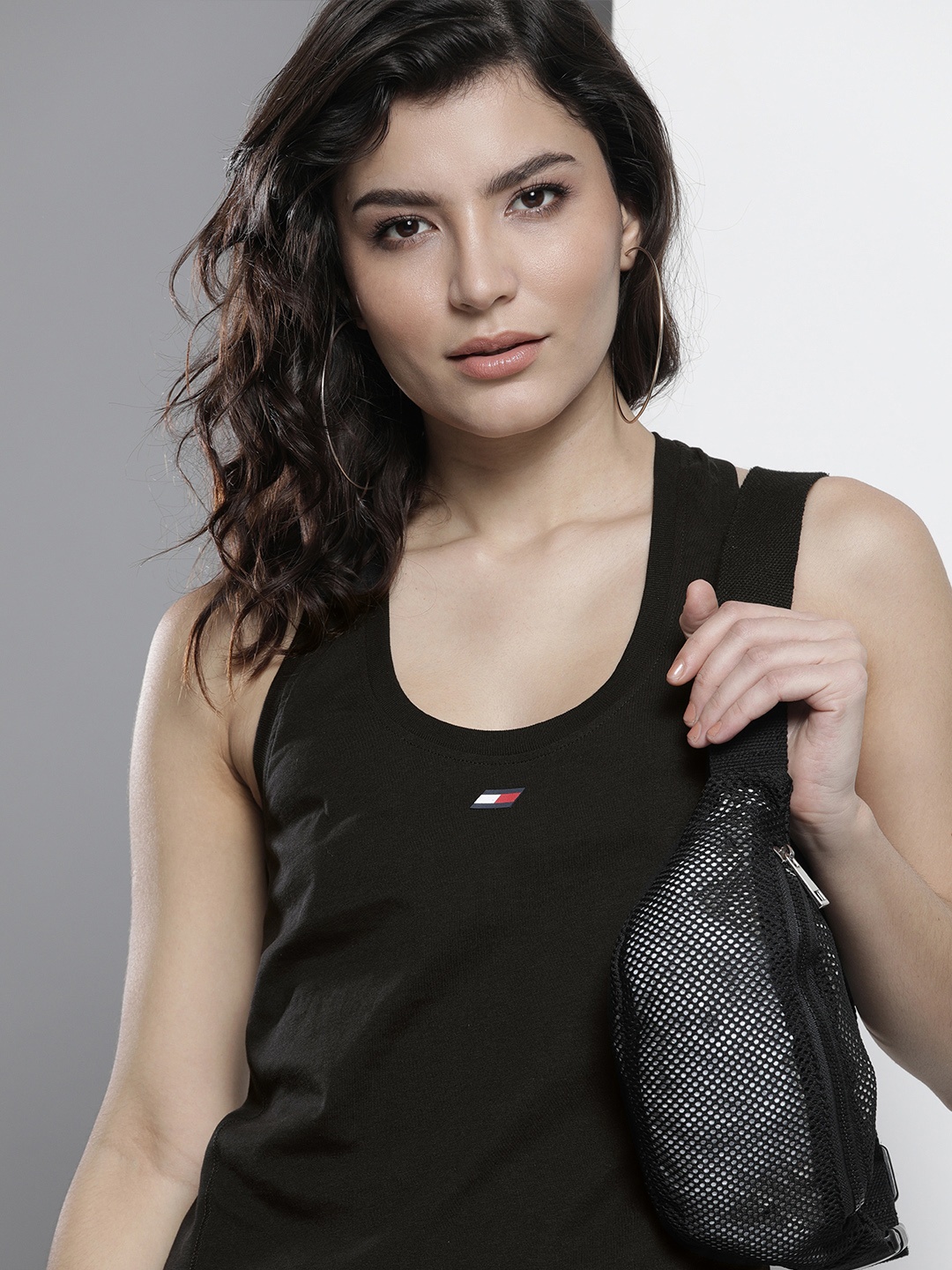 

Tommy Hilfiger Women Black Racerback Cotton Tank Pure Cotton T-shirt