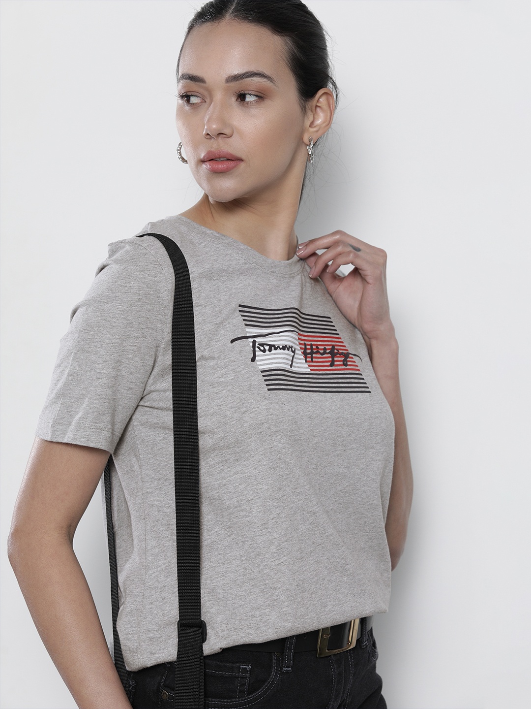 

Tommy Hilfiger Women Grey & Black Printed T-shirt