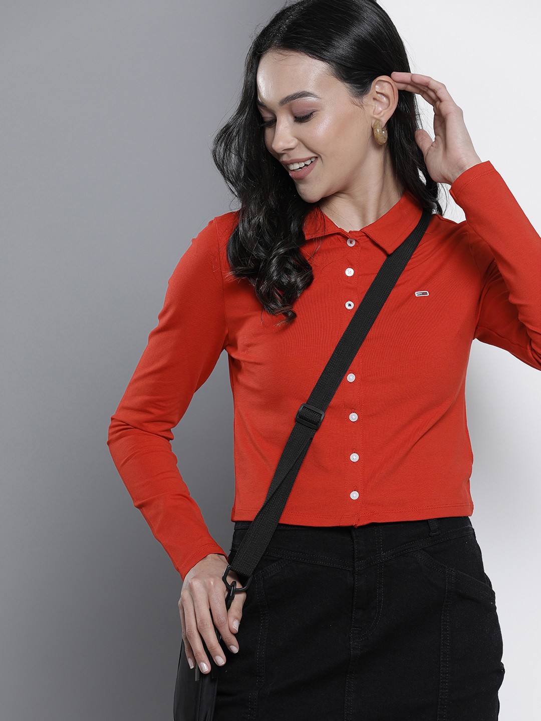 

Tommy Hilfiger Women Red Solid Polo Collar T-shirt