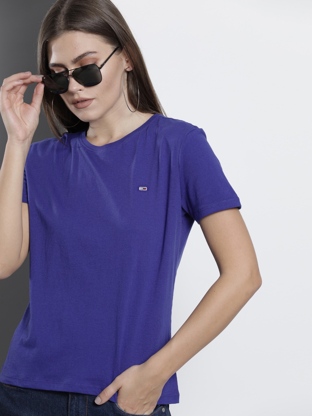 

Tommy Hilfiger Women Blue Solid Pure Cotton T-shirt
