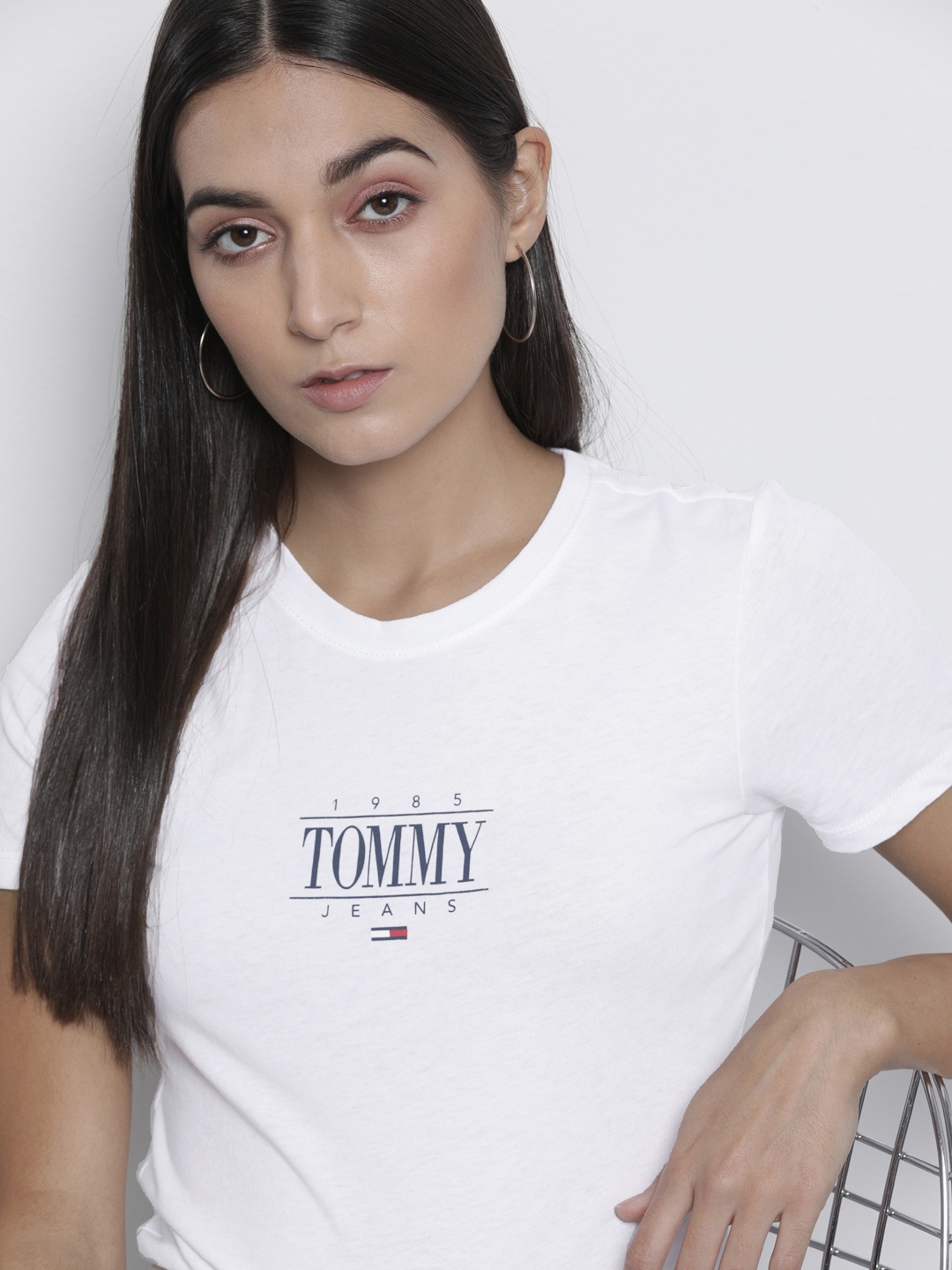 

Tommy Hilfiger Women White Brand Logo Printed Organic Cotton Sustainable T-shirt