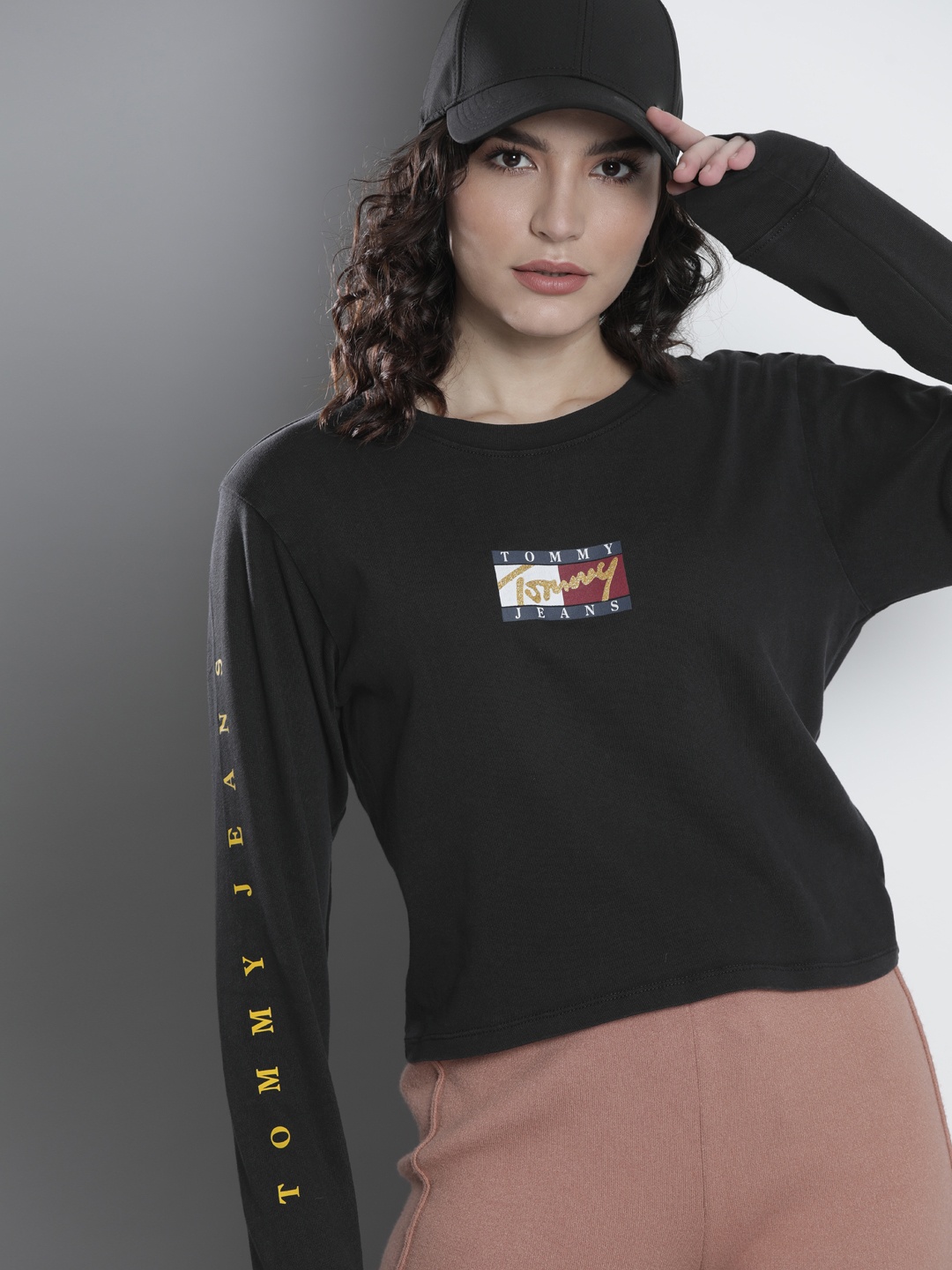 

Tommy Hilfiger Women Black Brand Logo Printed Pure Cotton T-shirt