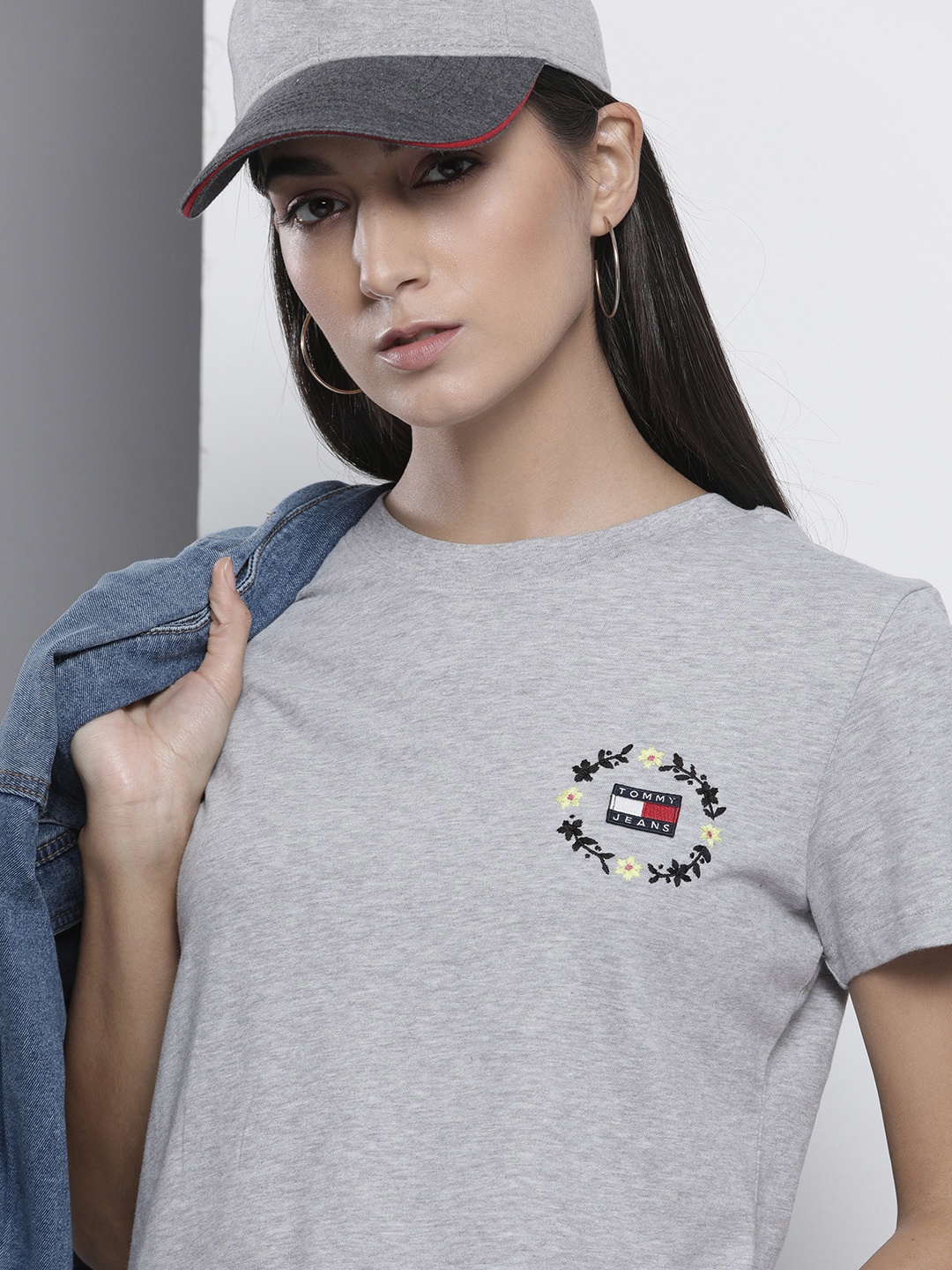 

Tommy Hilfiger Women Grey Melange Solid Organic Cotton T-shirt