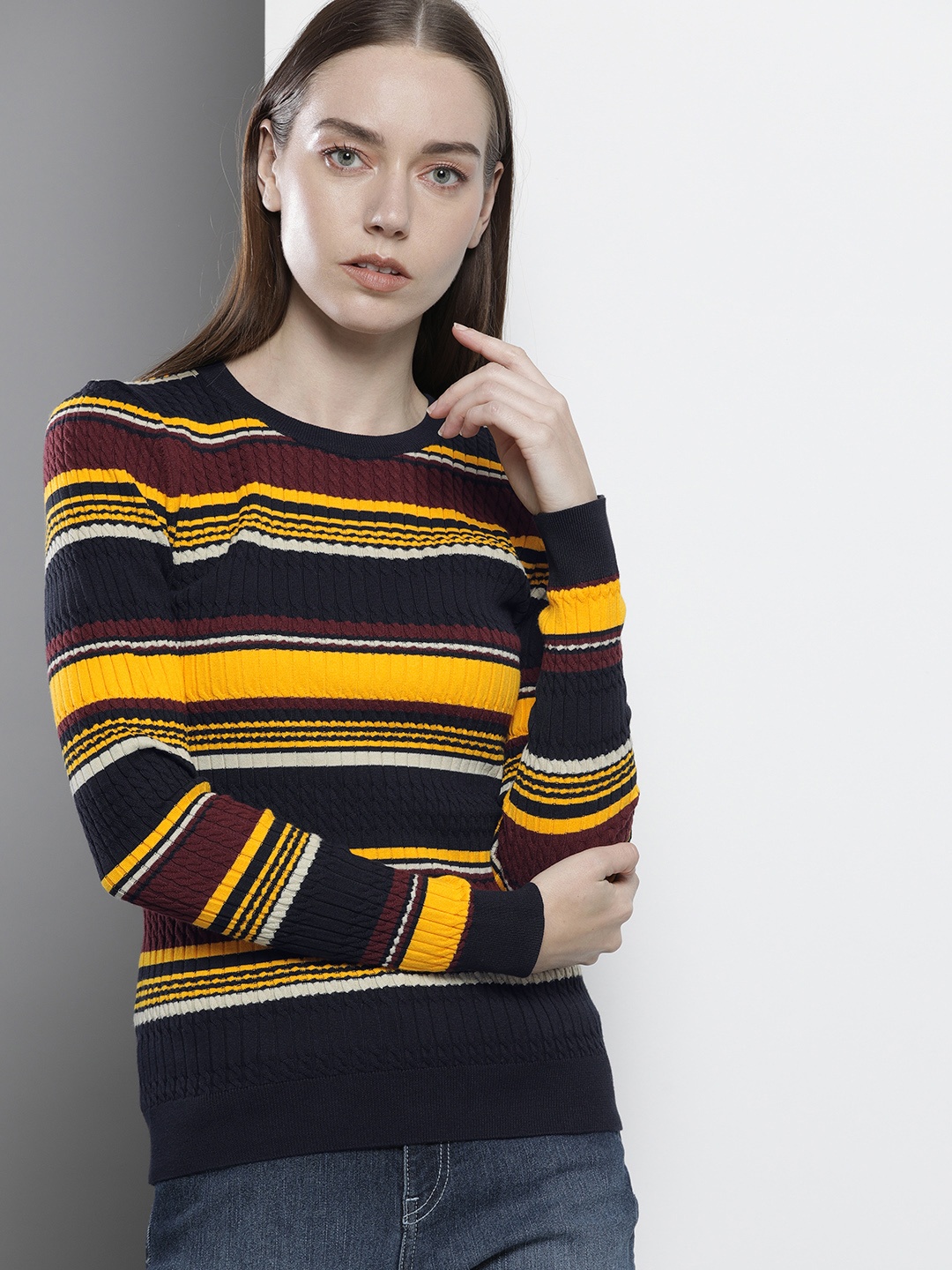 

Tommy Hilfiger Women Multicoloured Striped Pullover Sweater, Multi