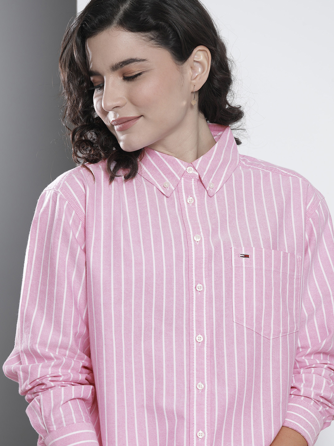 

Tommy Hilfiger Women Pink Striped Pure Cotton Casual Shirt