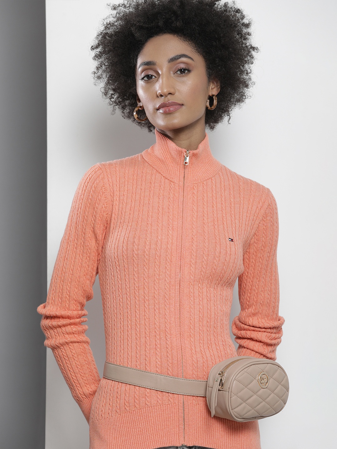 

Tommy Hilfiger Women Orange Self-designed Cardigan