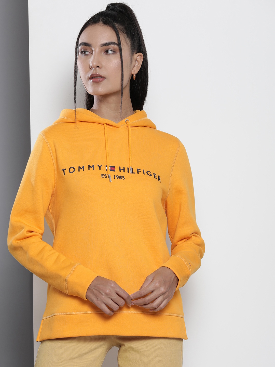 

Tommy Hilfiger Women Yellow Embroidered Hooded Sweatshirt