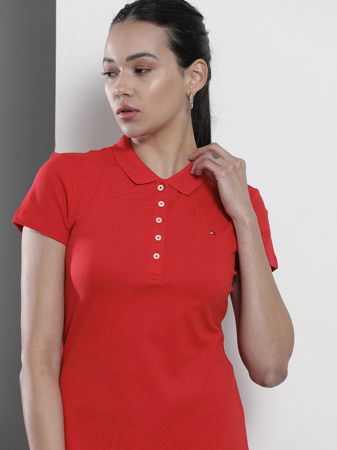 

Tommy Hilfiger Navy Blue Solid Slim Polo Dress, Red