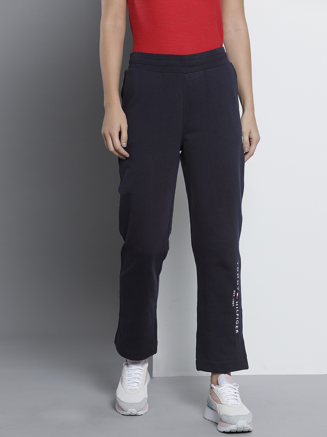 

Tommy Hilfiger Women Navy Blue Embroidered Track Pants