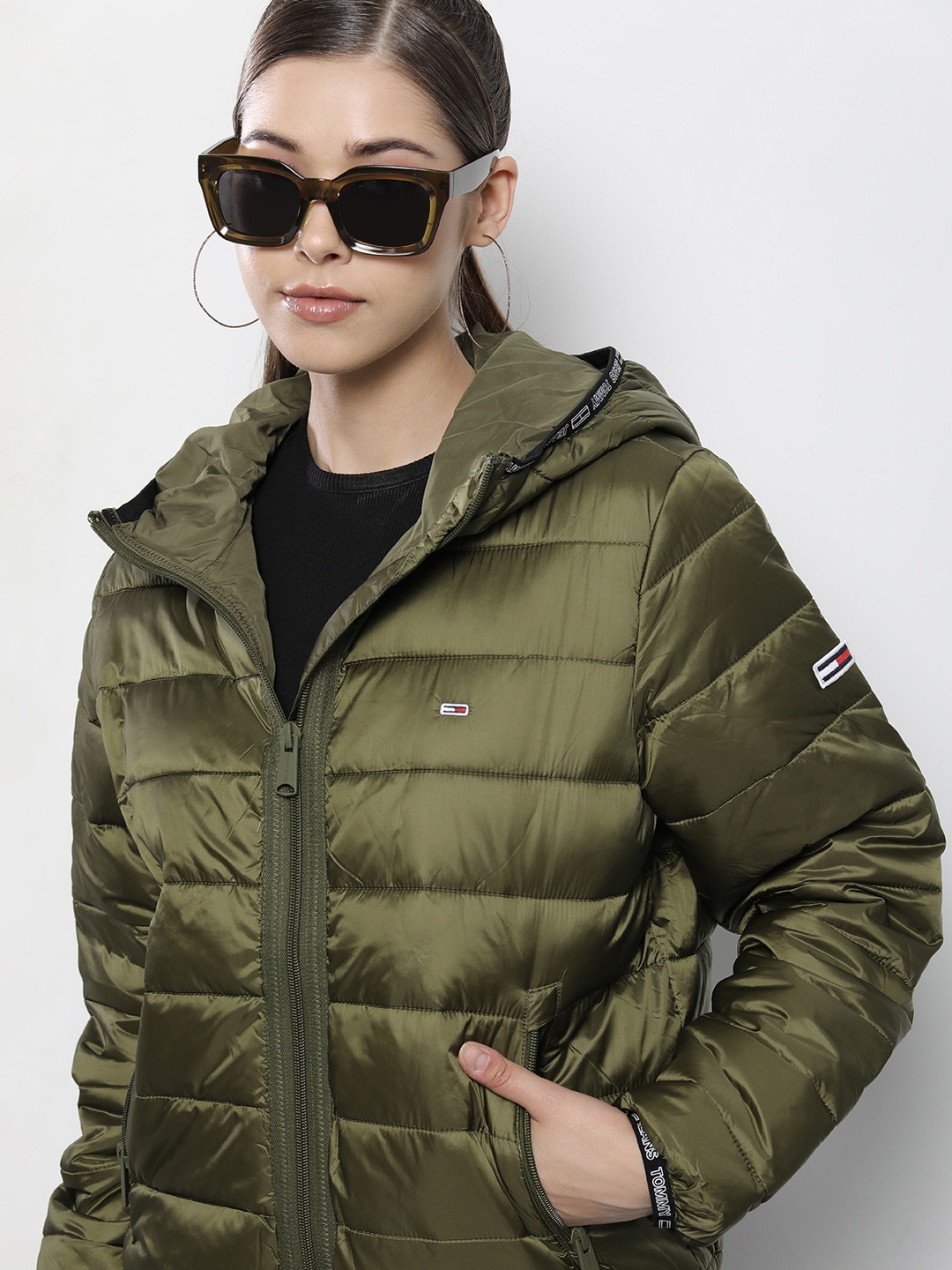 

Tommy Hilfiger Women Olive Green Hooded Puffer Jacket