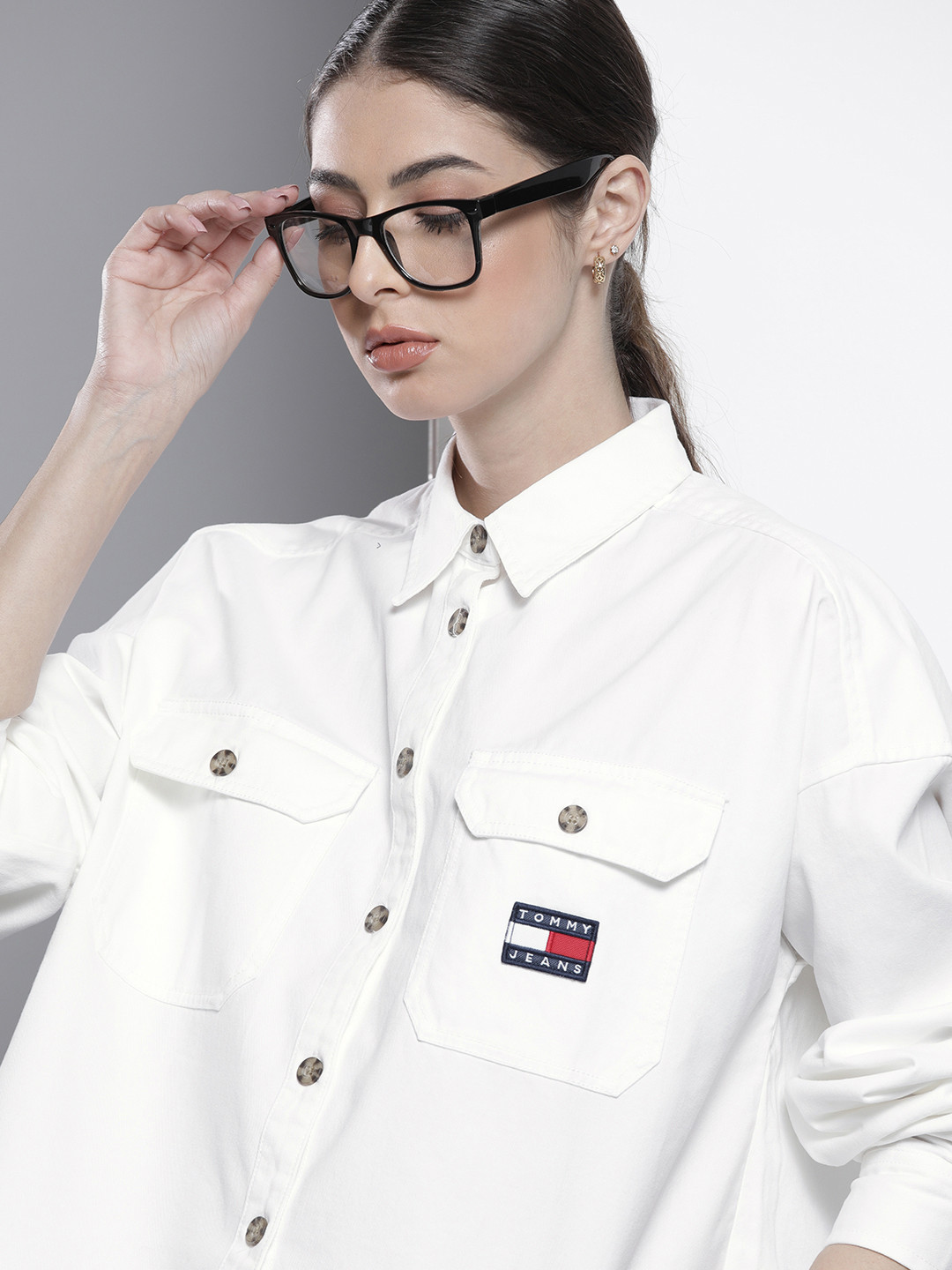 

Tommy Hilfiger Women White Opaque Applique Casual Shirt