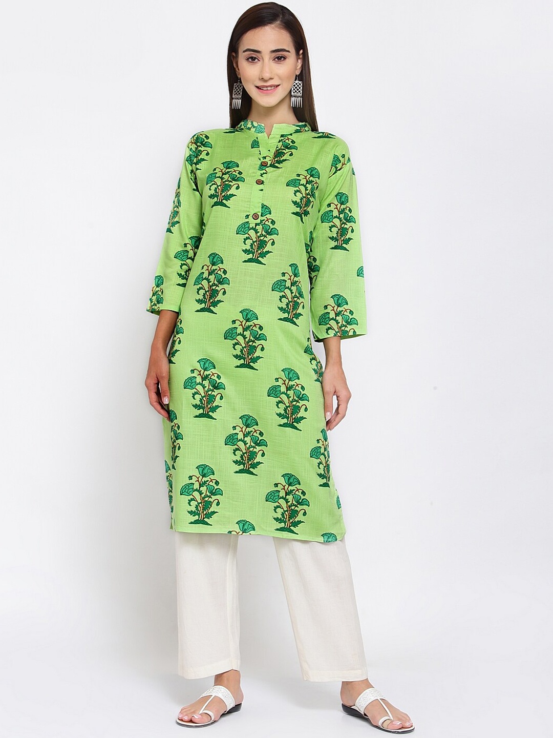 

FERANOID Women Green Floral Printed Kurta