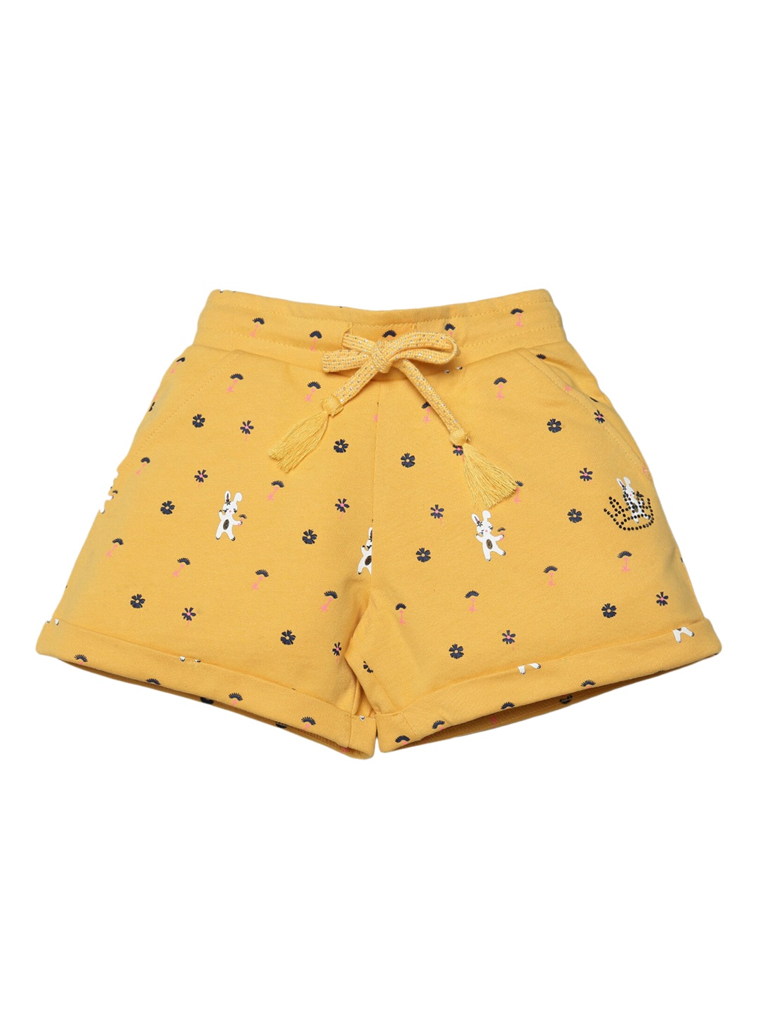 

PLUM TREE Girls Yellow Conversational Printed Mid-Rise Regular Shorts