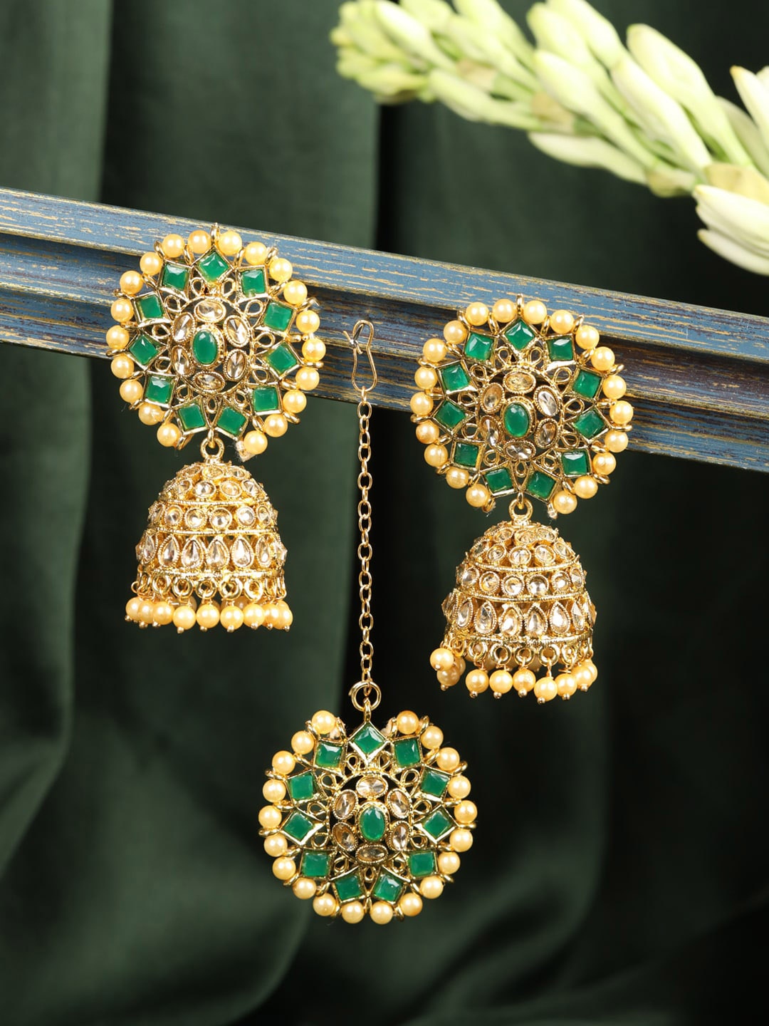 

Priyaasi Green Contemporary Jhumkas Earrings