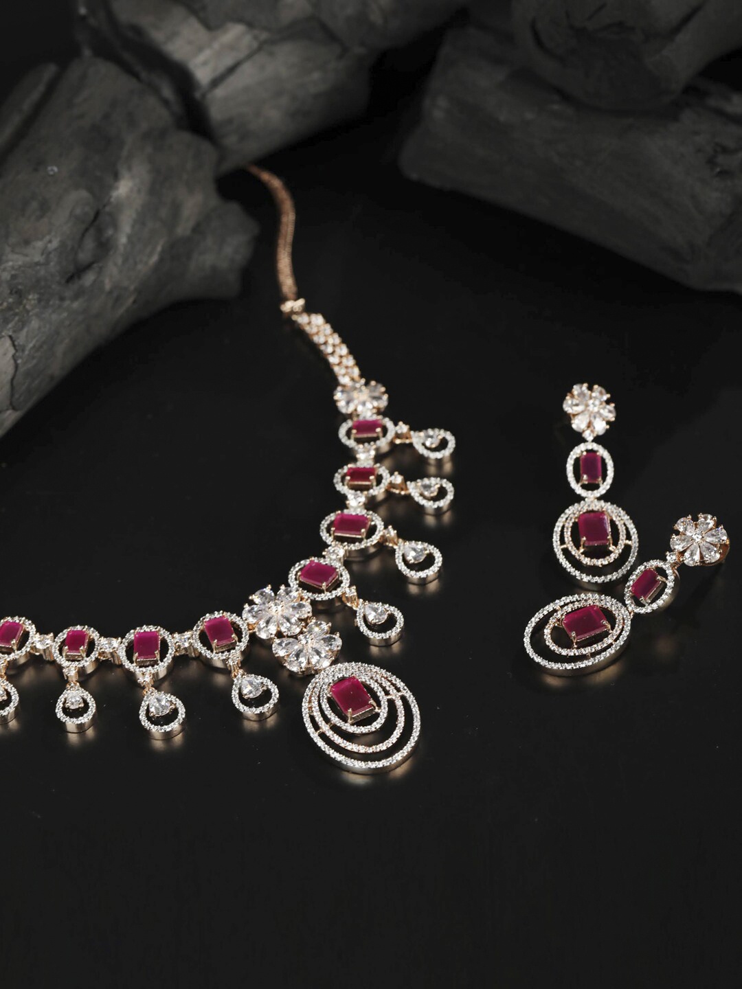 

Priyaasi Rose Gold-Plated Pink & White AD-Studded Handcrafted Jewellery Set