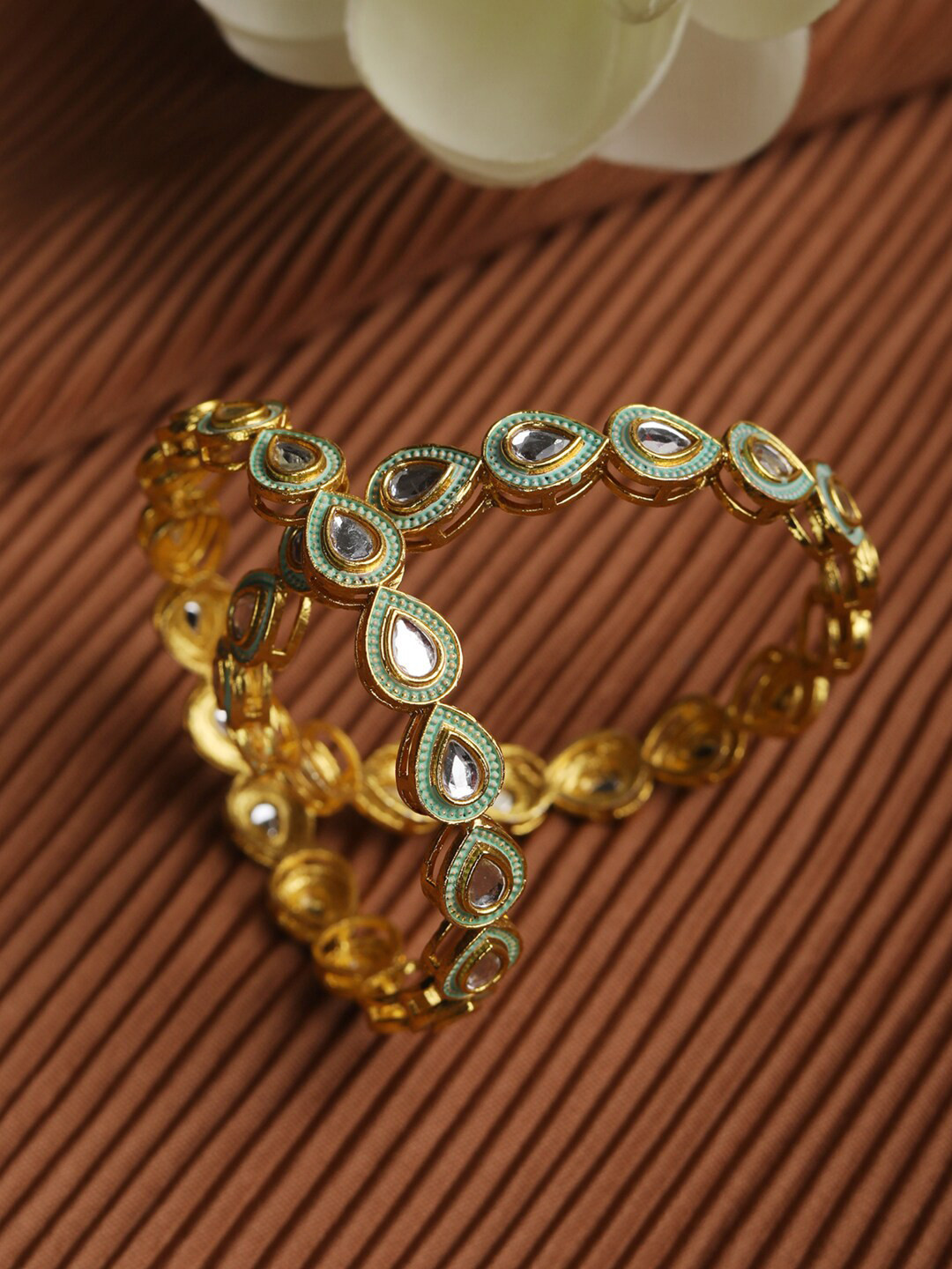 

Priyaasi Women Set Of 2 Rose Gold-Plated White Stone-Studded Handcrafted Bangles