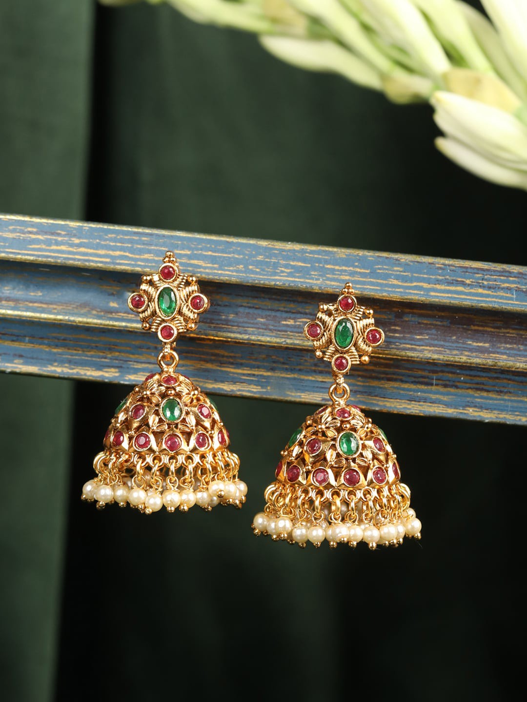 

Priyaasi Gold-Toned & Gold Plated Contemporary Jhumkas Earrings
