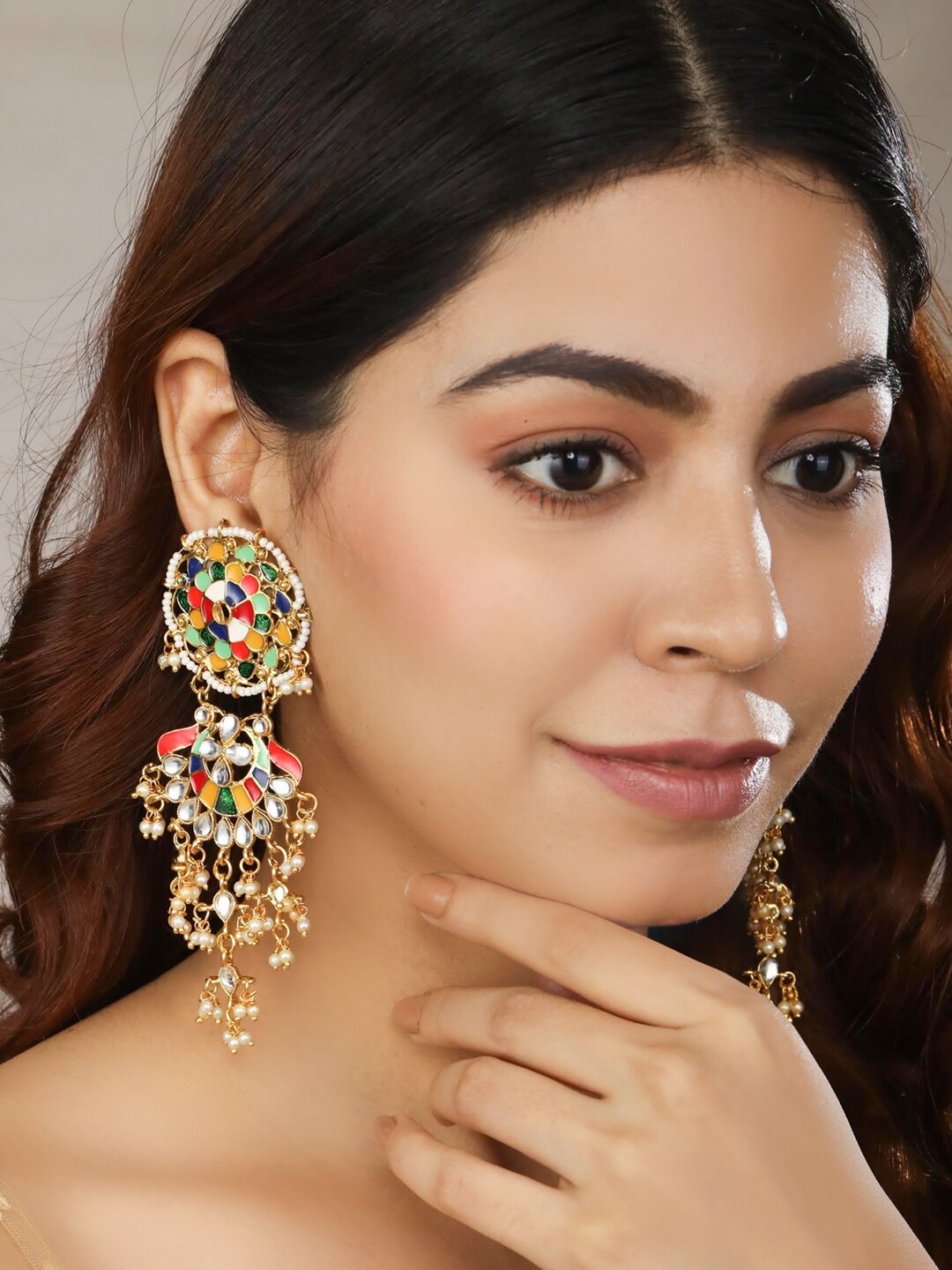 

Priyaasi Multicoloured Gold Plated Contemporary Drop Earrings, Multi