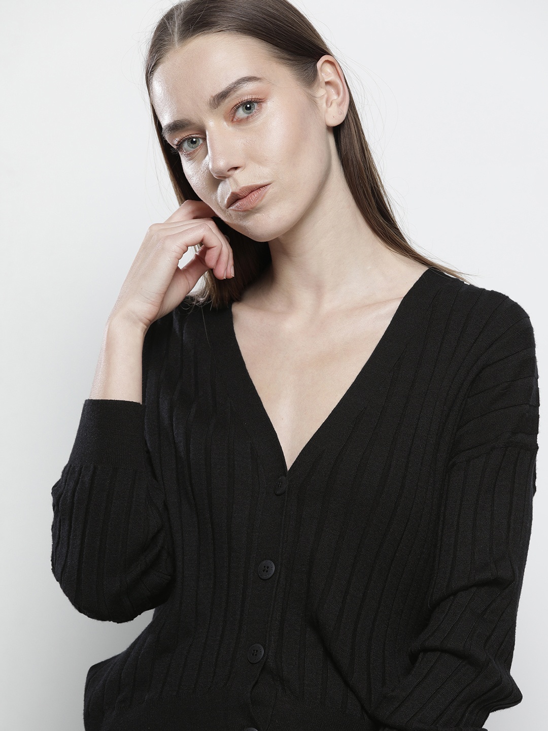 

Tommy Hilfiger Women Black Striped Cardigan Sweater