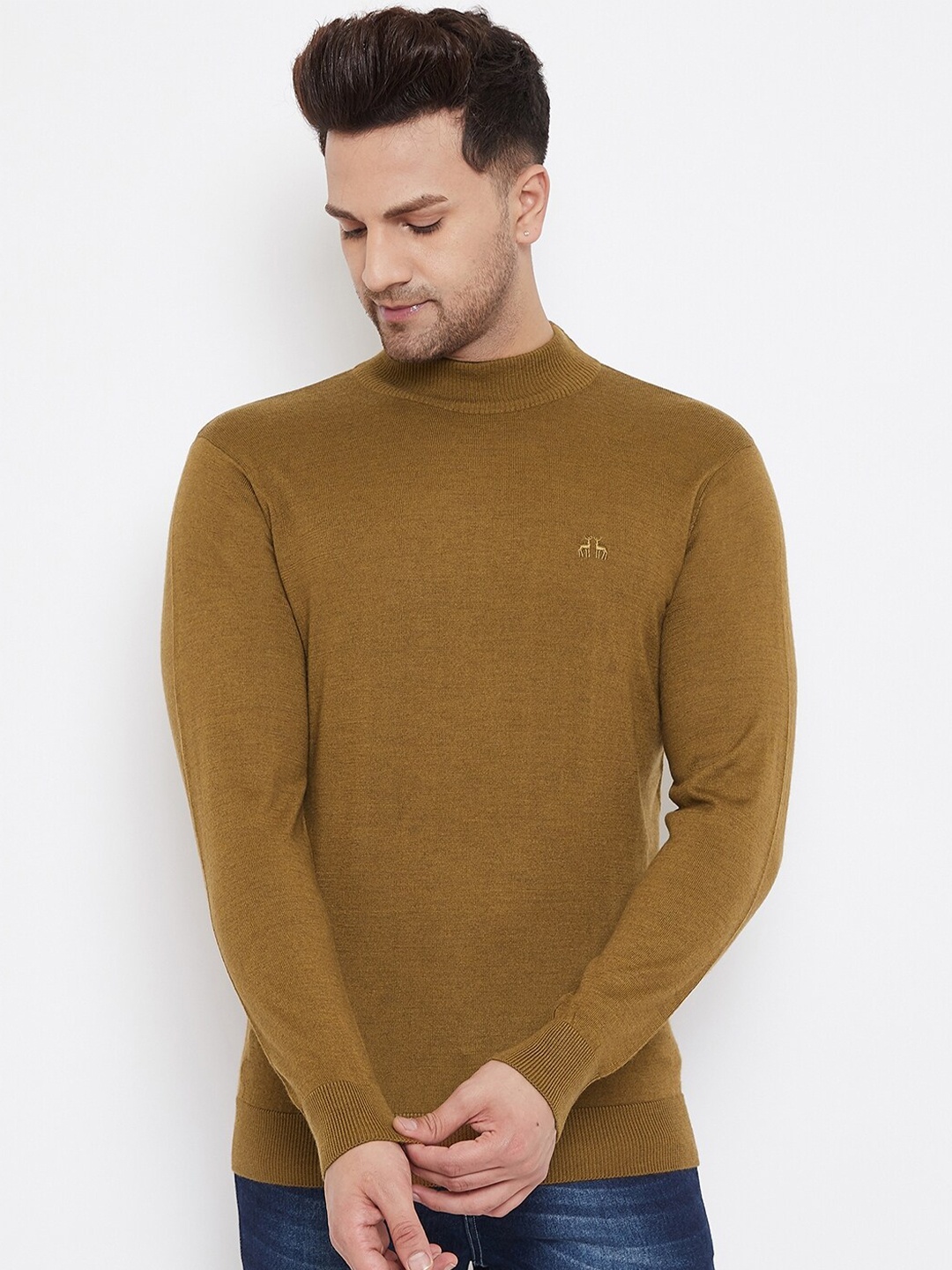 

98 Degree North Men Khaki Solid Sweater Vest