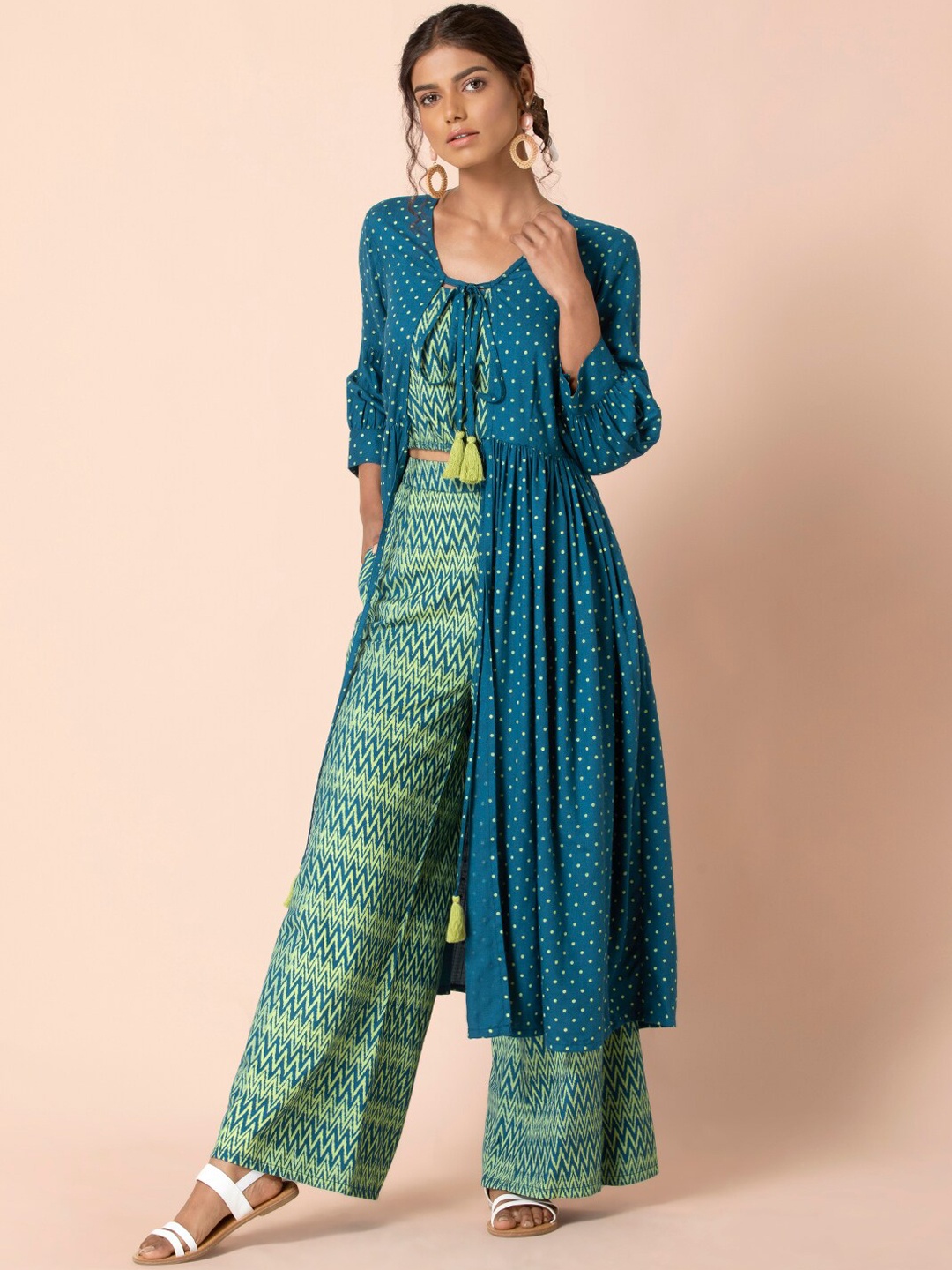 

Earthen BY INDYA Teal Chevron Pants Set with Jacket