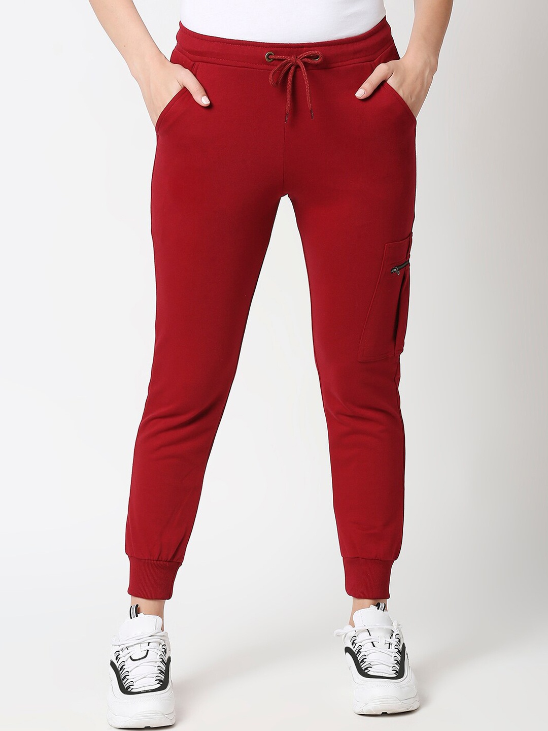 

Bewakoof Women Maroon Solid Cargo Joggers