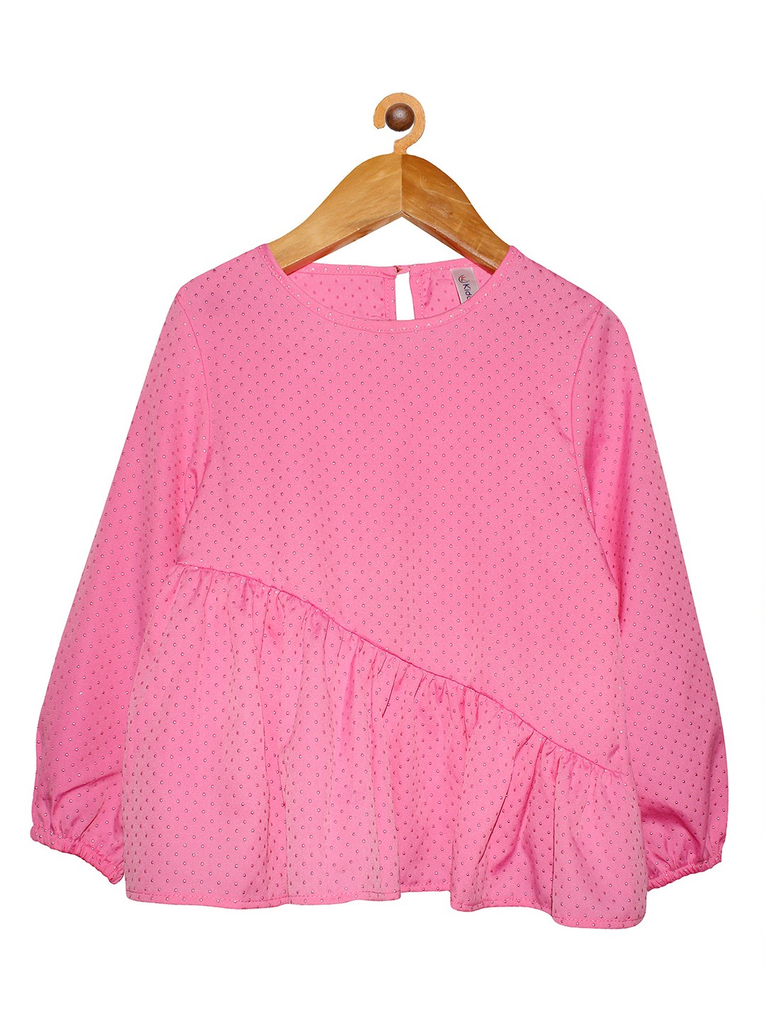 

KiddoPanti Pink Printed Georgette Full Sleeve Cut & Sew Frill Layer Regular Top