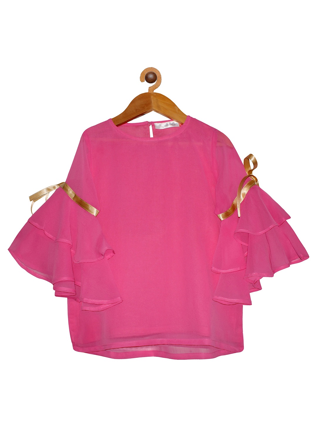 

KiddoPanti Girls Pink Bell Sleeve Georgette Regular Top