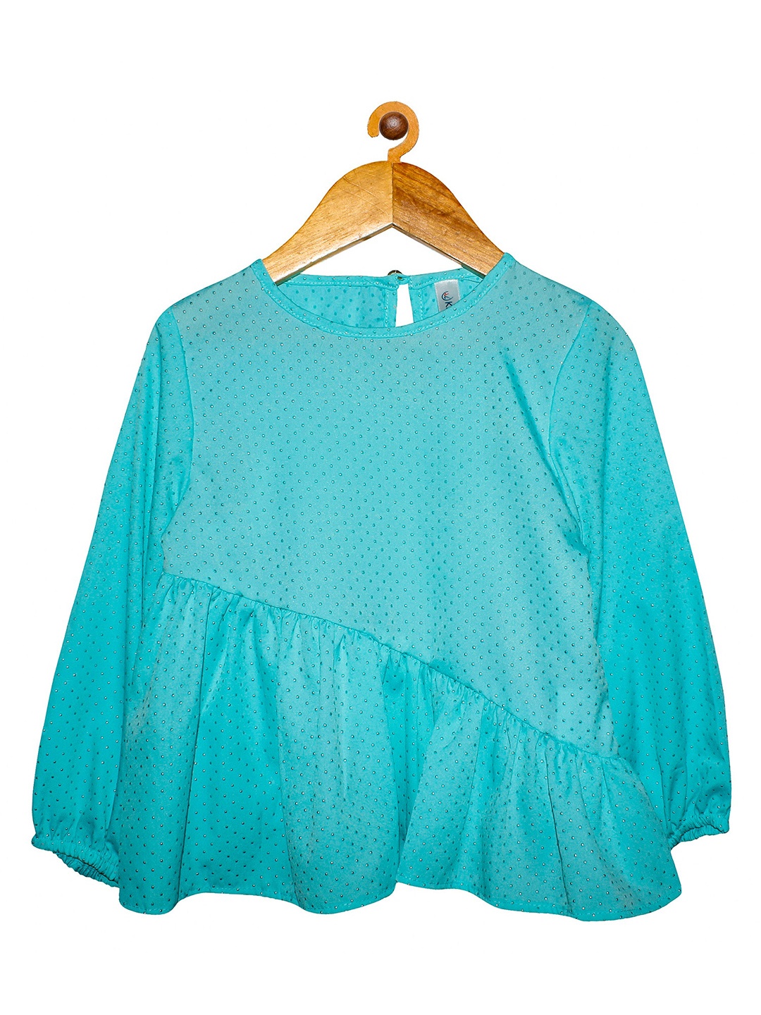 

KiddoPanti Turquoise Blue Embellished Georgette Regular Top