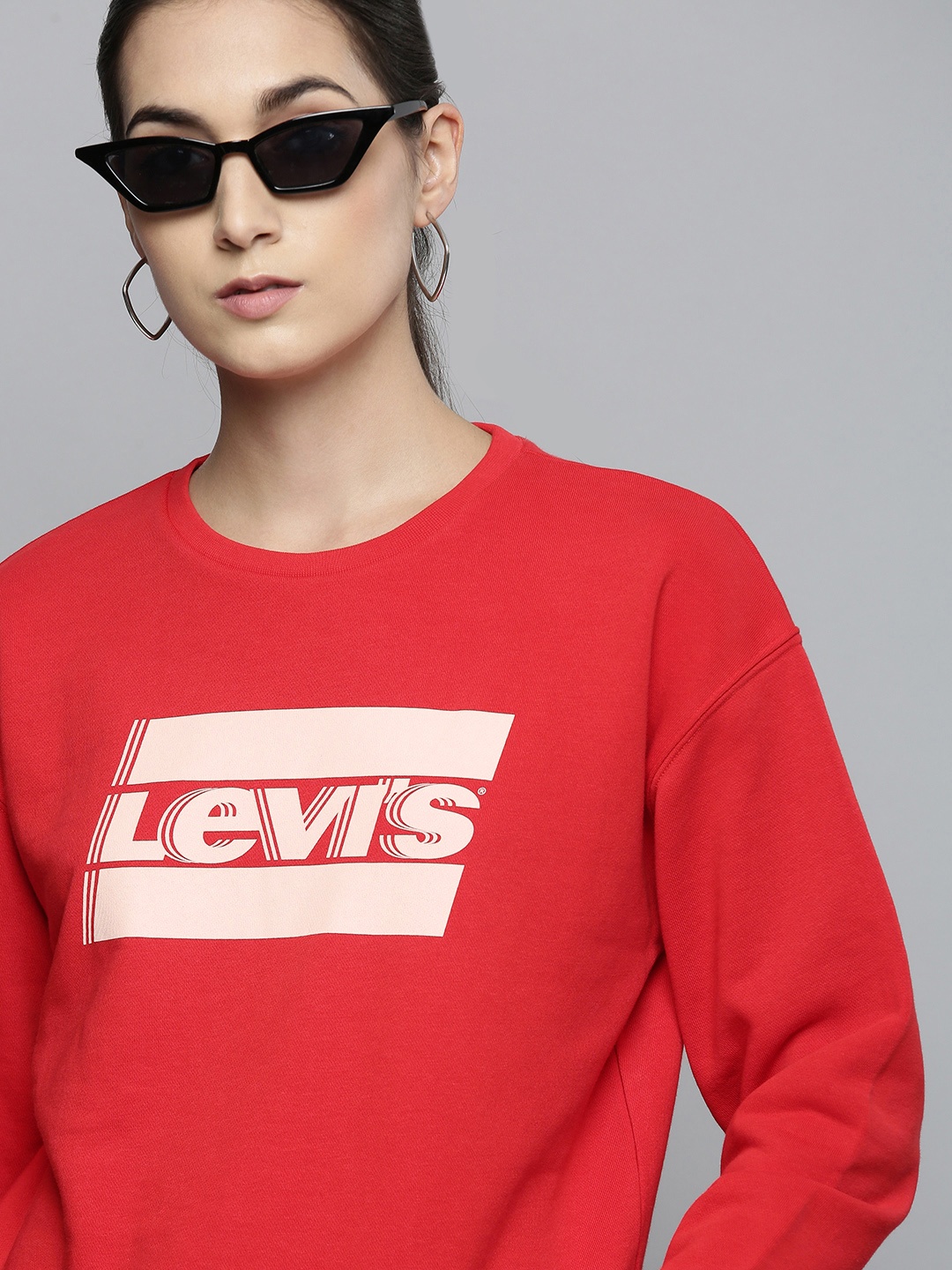 

Levis Women Red Brand Logo Printed Drop Shoulder Sweatshirt