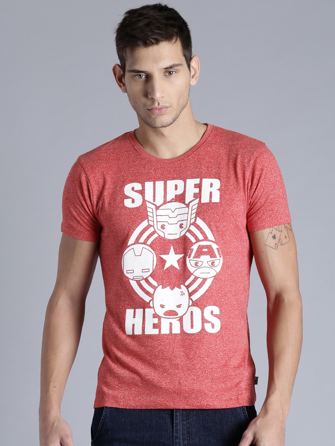 

Kook N Keech Marvel Coral Red Printed Round Neck Pure Cotton T-shirt