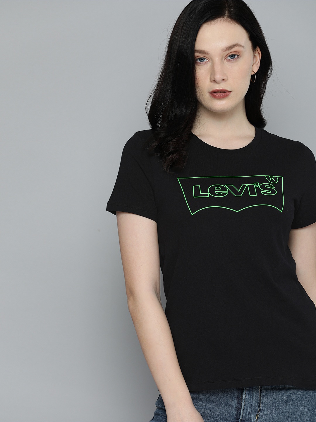 

Levis Women Black Brand Logo Printed T-shirt