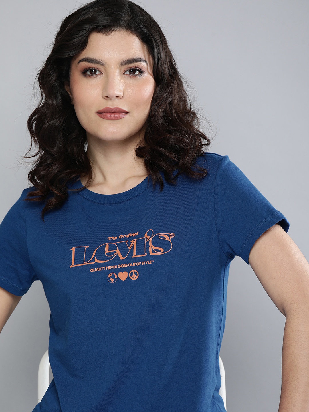 

Levis Women Blue Typography Printed Pure Cotton T-shirt