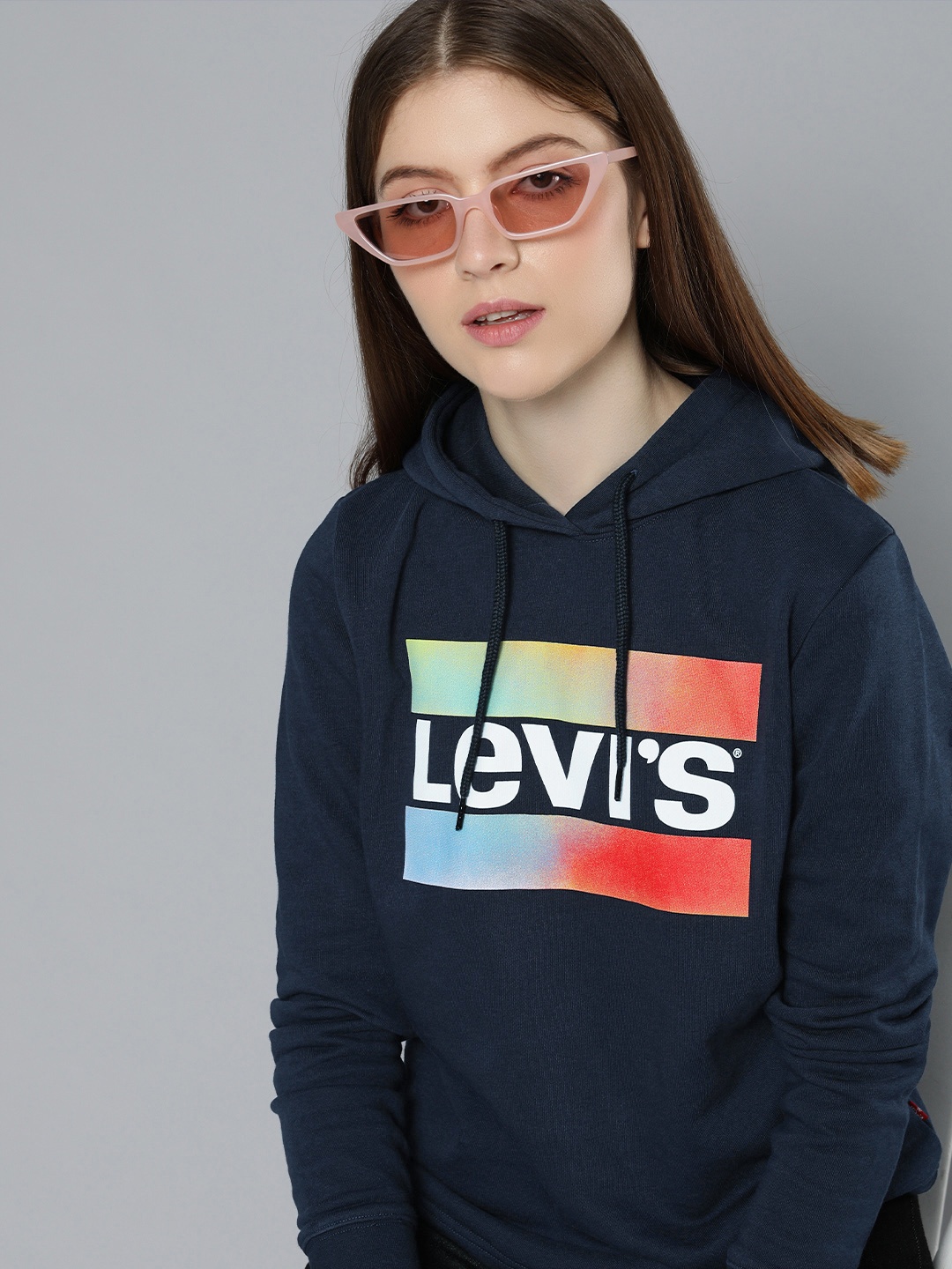 

Levis Women Navy Blue Printed Hooded Sweatshirt