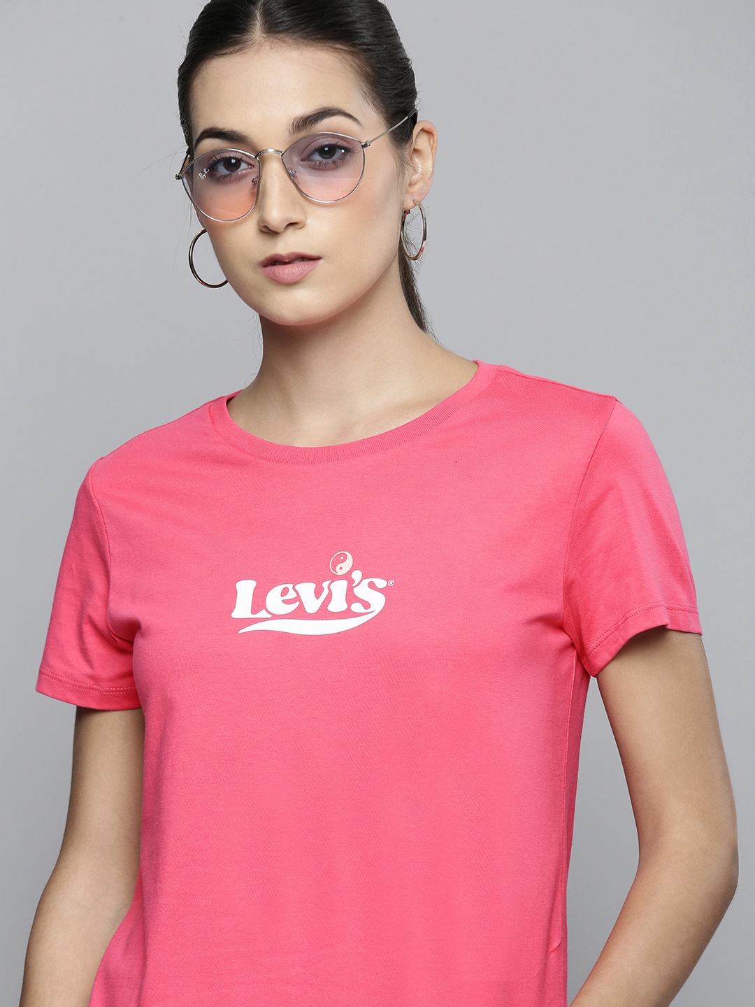 

Levis Women Pink Brand Logo Printed Pure Cotton T-shirt