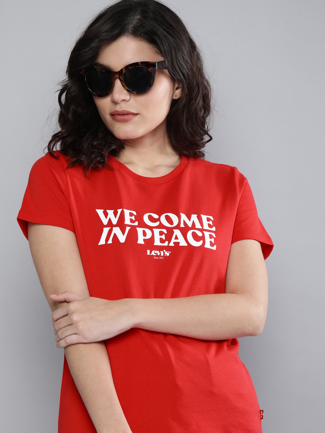 

Levis Women Red Typography Printed Pure Cotton T-shirt