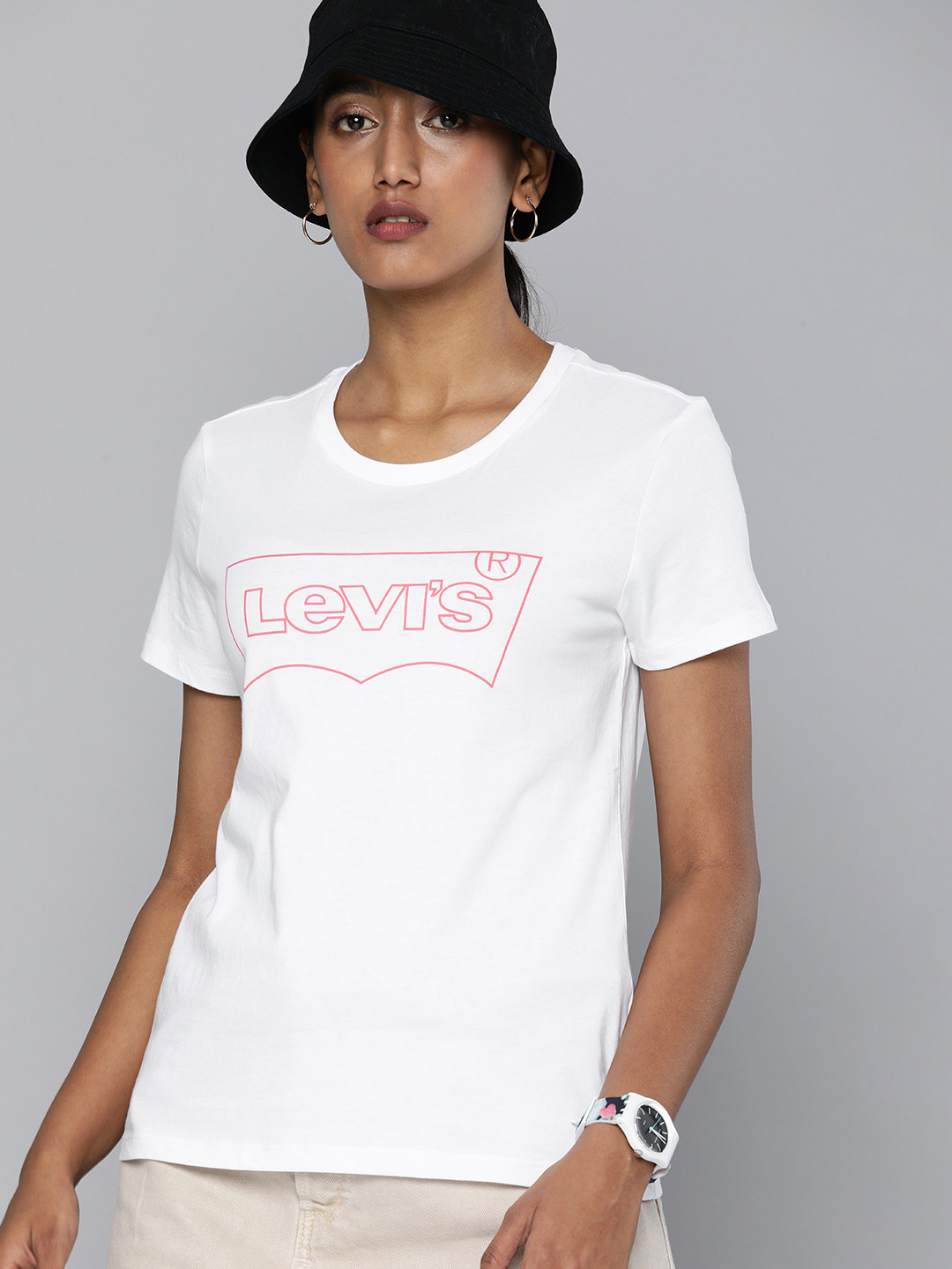 

Levis Women White Red Printed Pure Cotton T-shirt